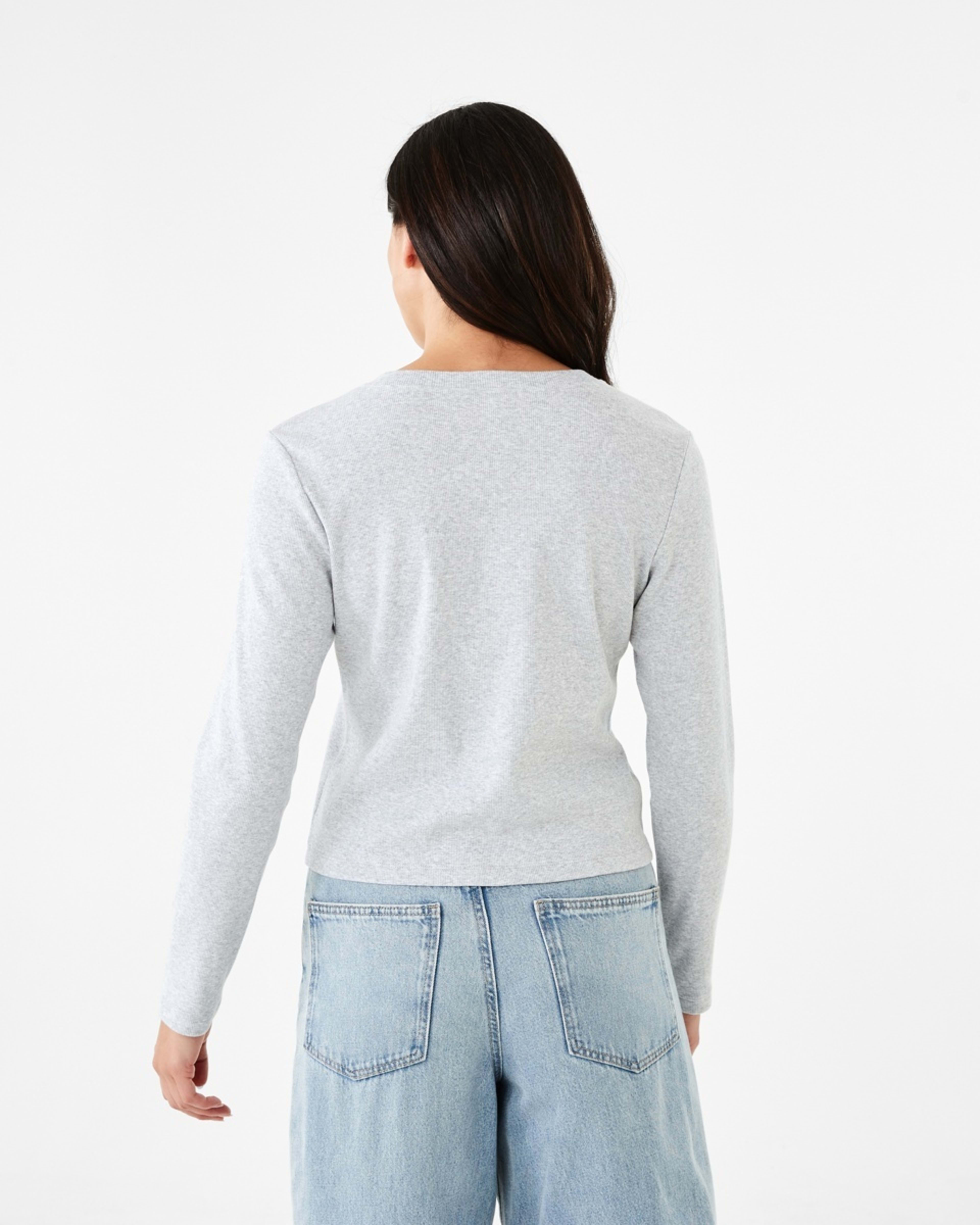 3 Long Sleeve Rib Button Front Top Slvr Marle, 3 of 5