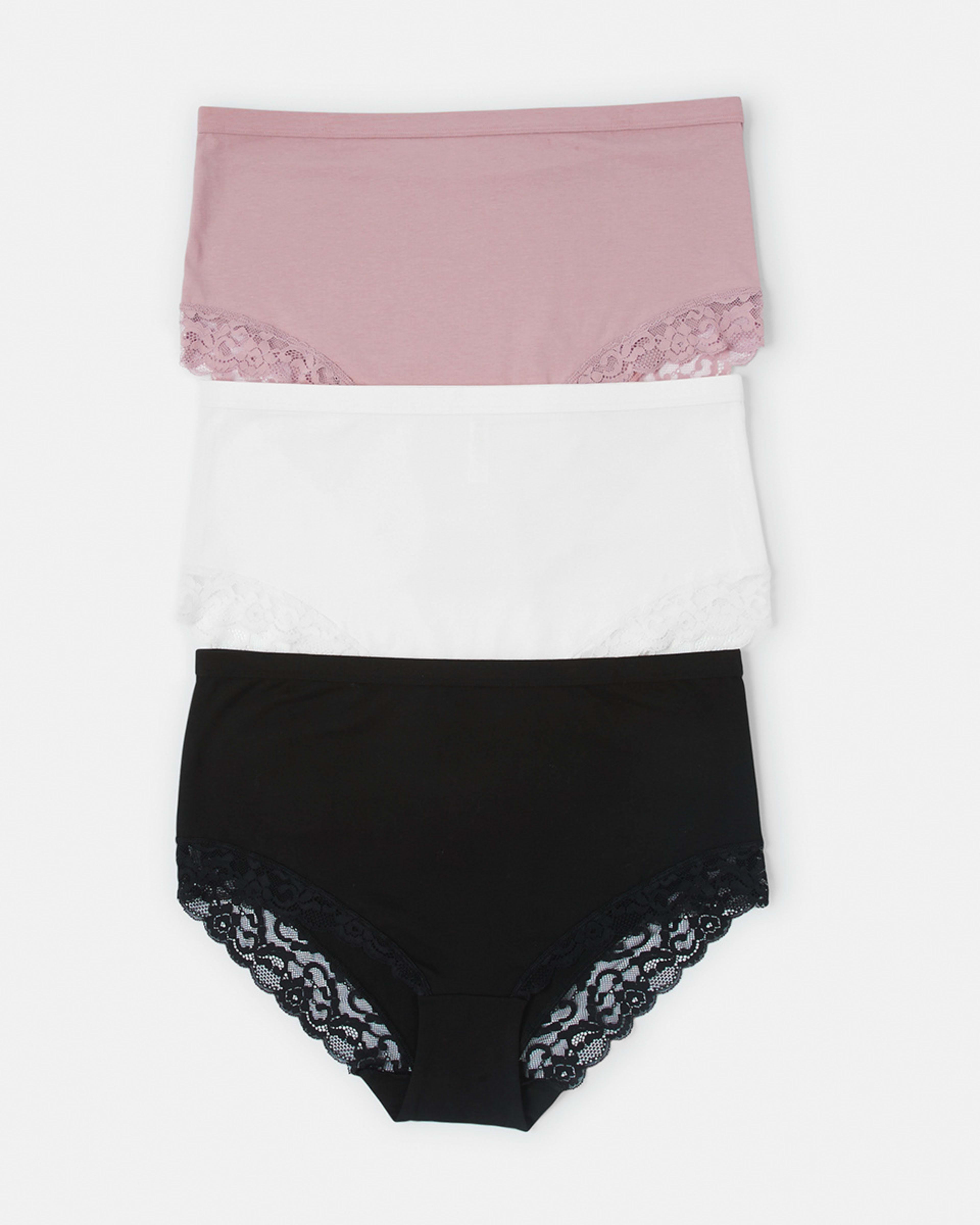 1 3 Pack Cotton Stretch Lace Trim Curve Full Briefs Bk Ow Wr