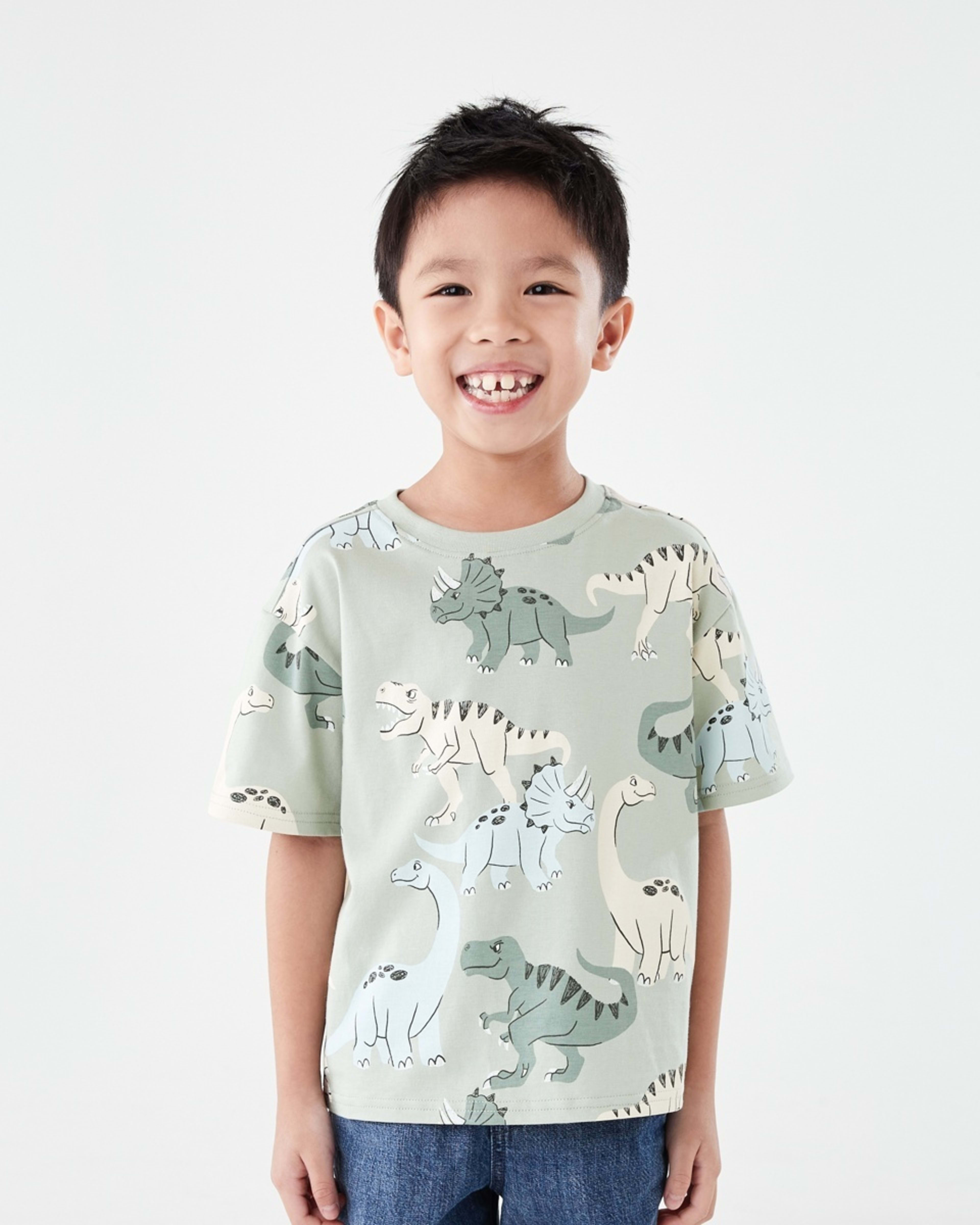 1 All Over Print T-shirt CRANKY DINOS AQUA GREY