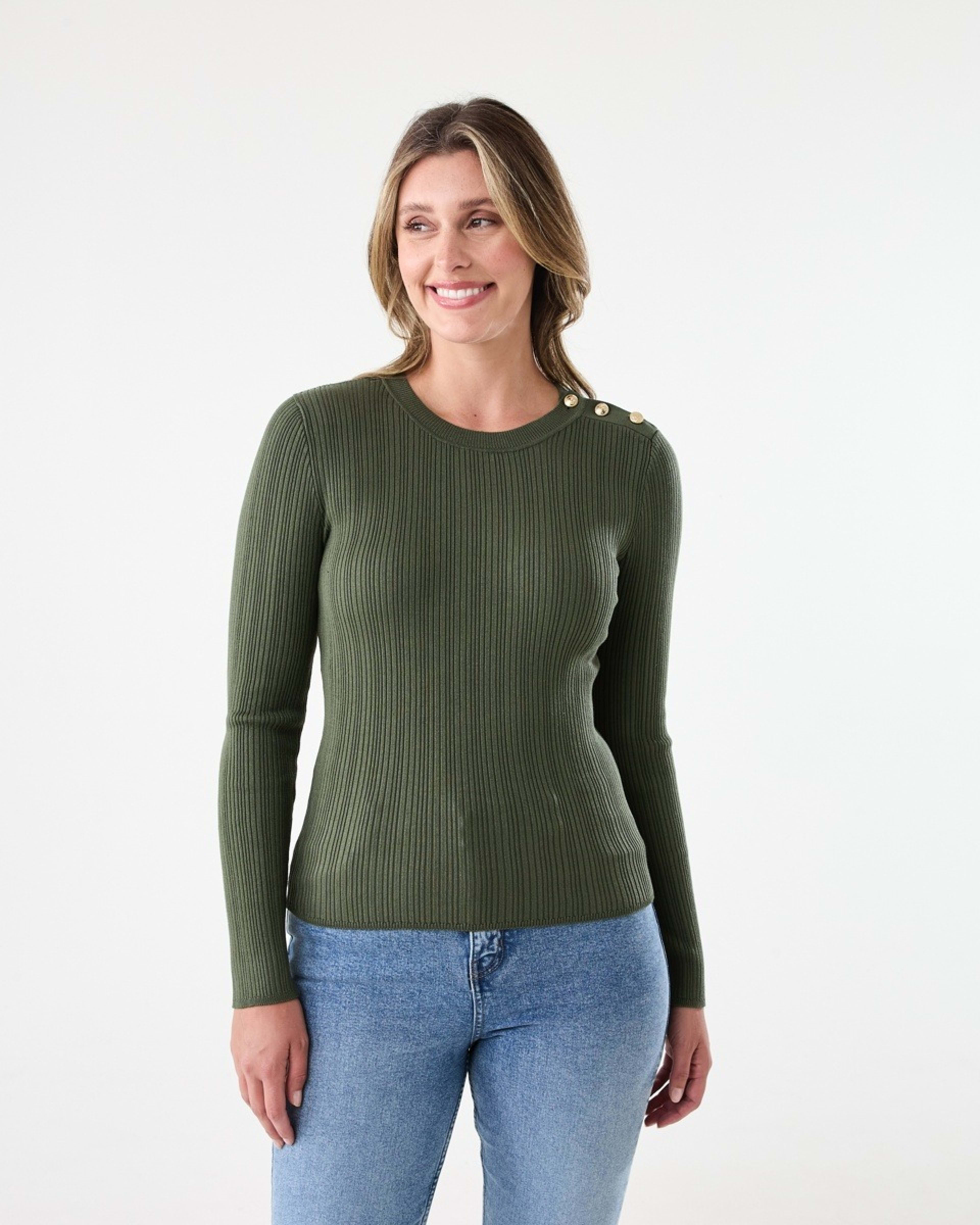 1 Long Sleeve Button Detail Top Grn Olive, 1 of 6