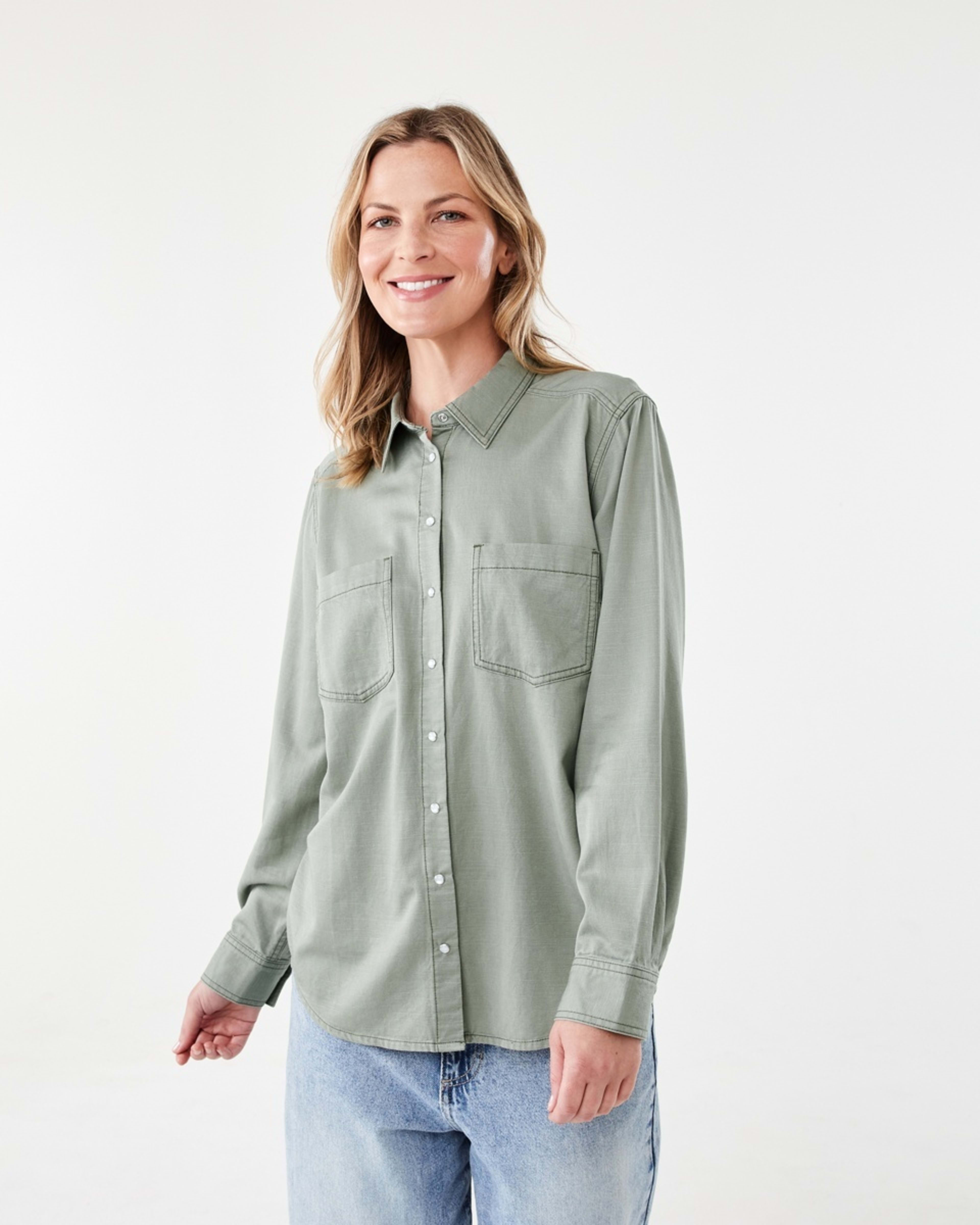 1 Long Sleeve Cotton Slub Shirt Soft Khaki