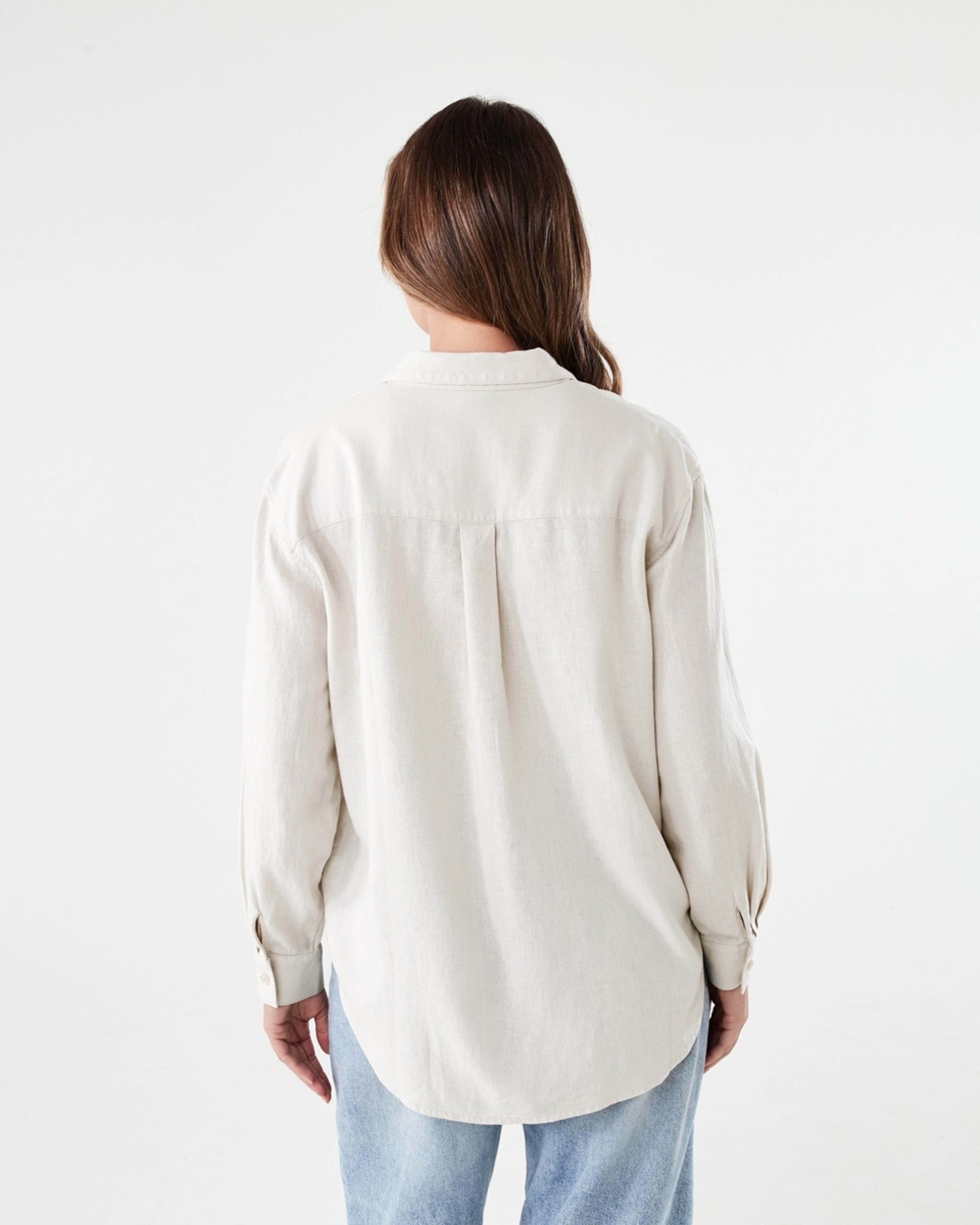 3 Long Sleeve Linen Blend Shirt NATURAL BEIGE, 3 of 6