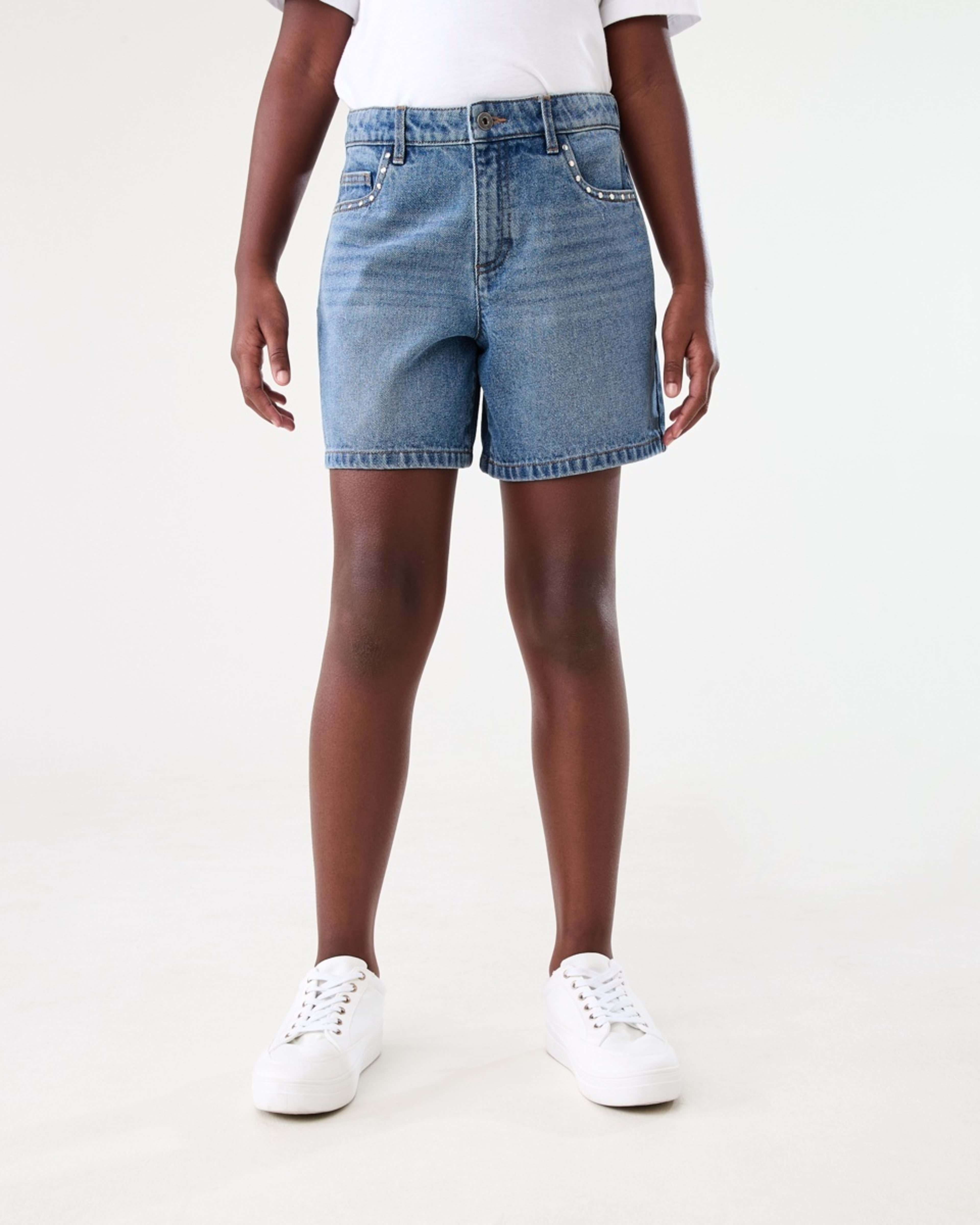 1 Relaxed Denim Shorts with Embellishment TABLE MID WASH, 1 of 6