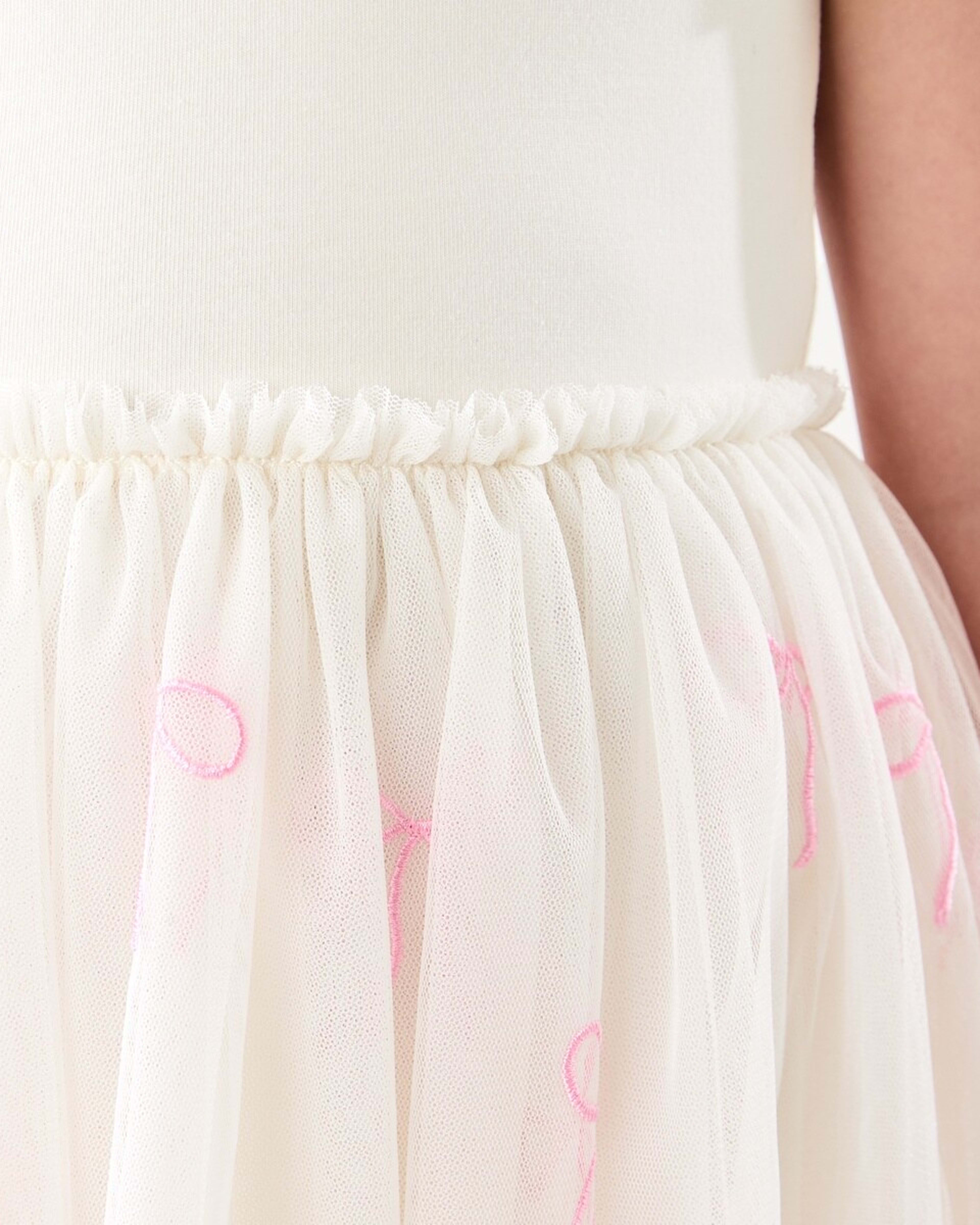 5 Short Sleeve Tutu Dress RIBBON BOW EMB BUTTER BIEGE, 5 of 8