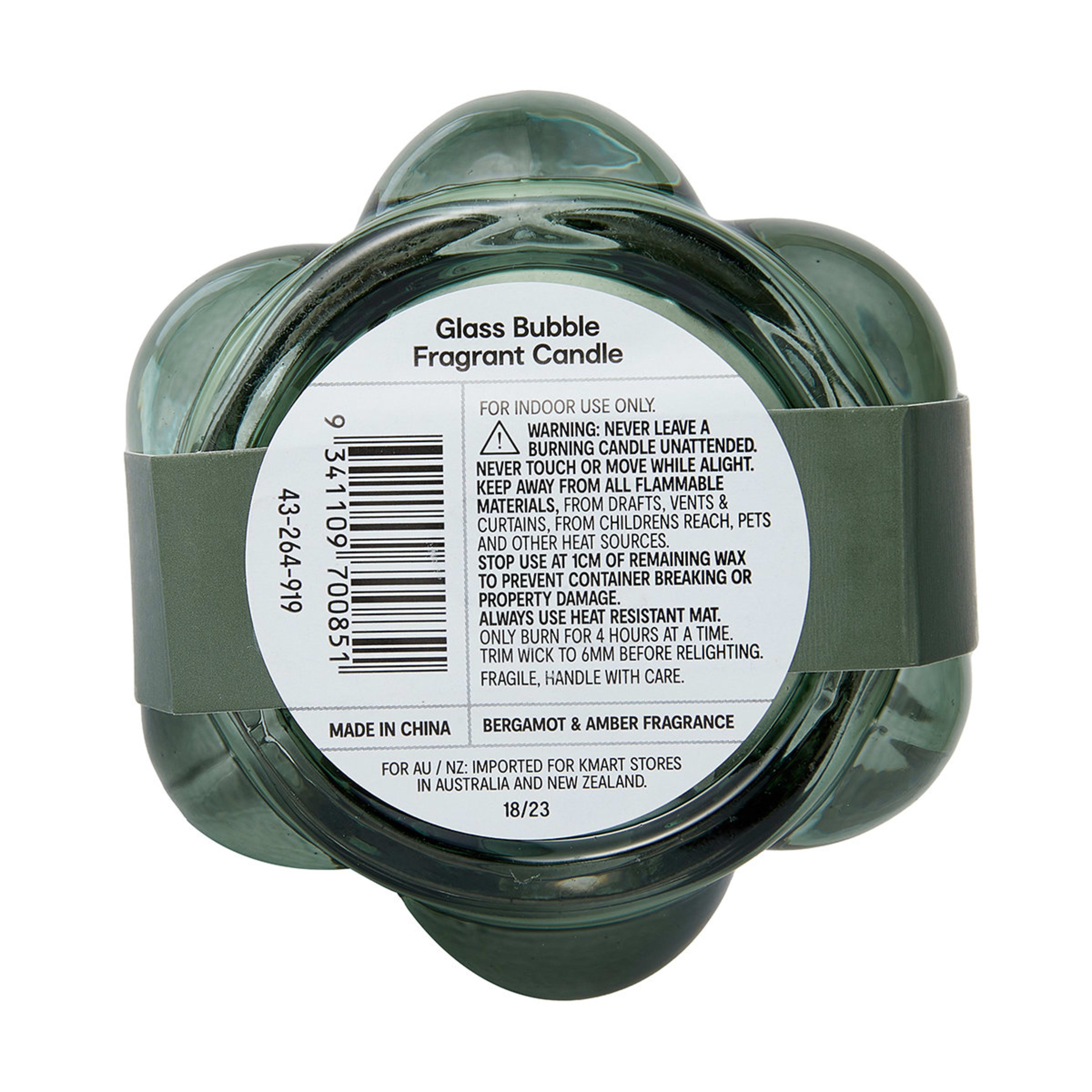 Bergamot & Amber Glass Bubble Fragrant Candle Kmart NZ