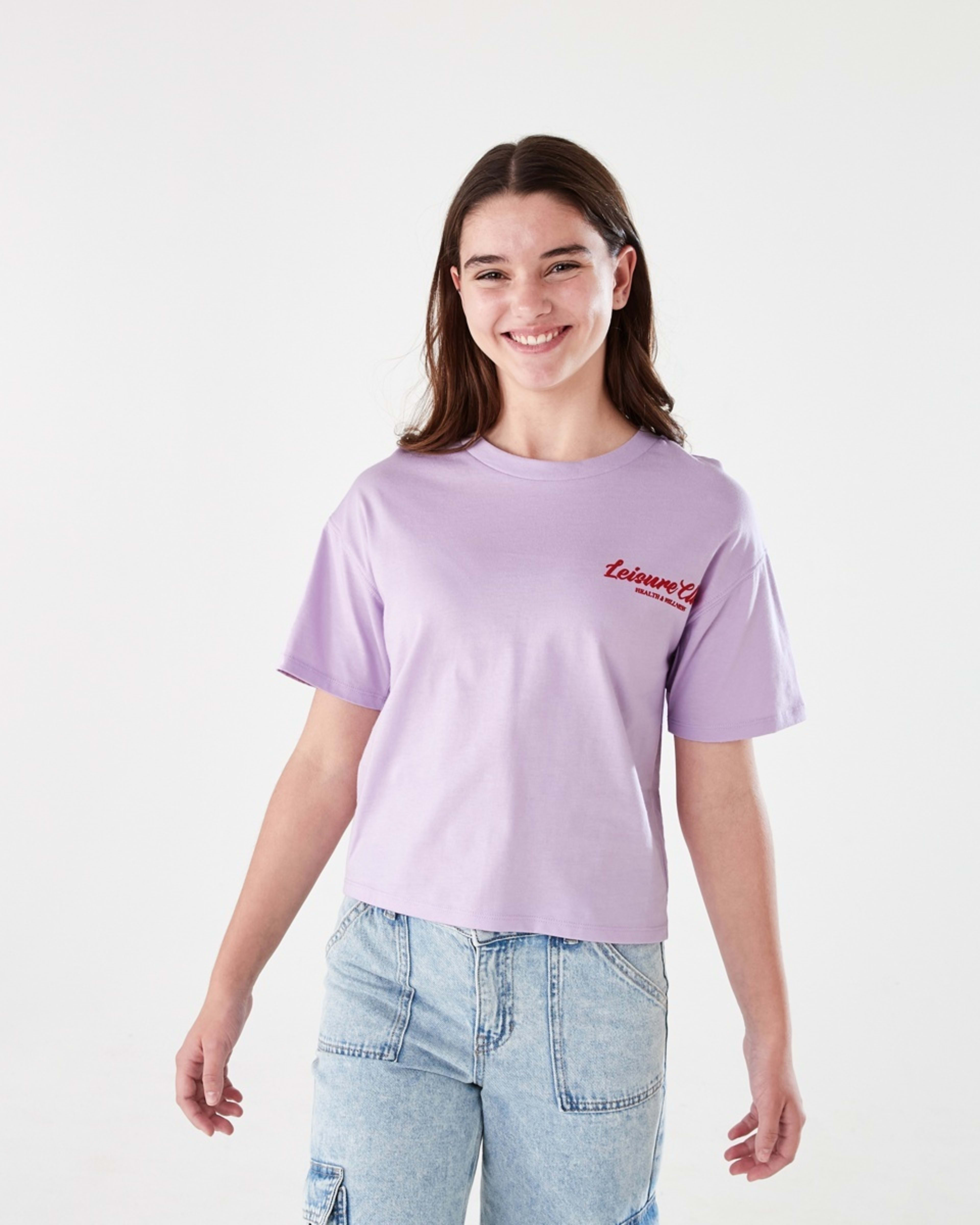 1 Short Sleeve Cropped Print T-shirt LEISURE CLUB PASTEL LILAC, 1 of 8