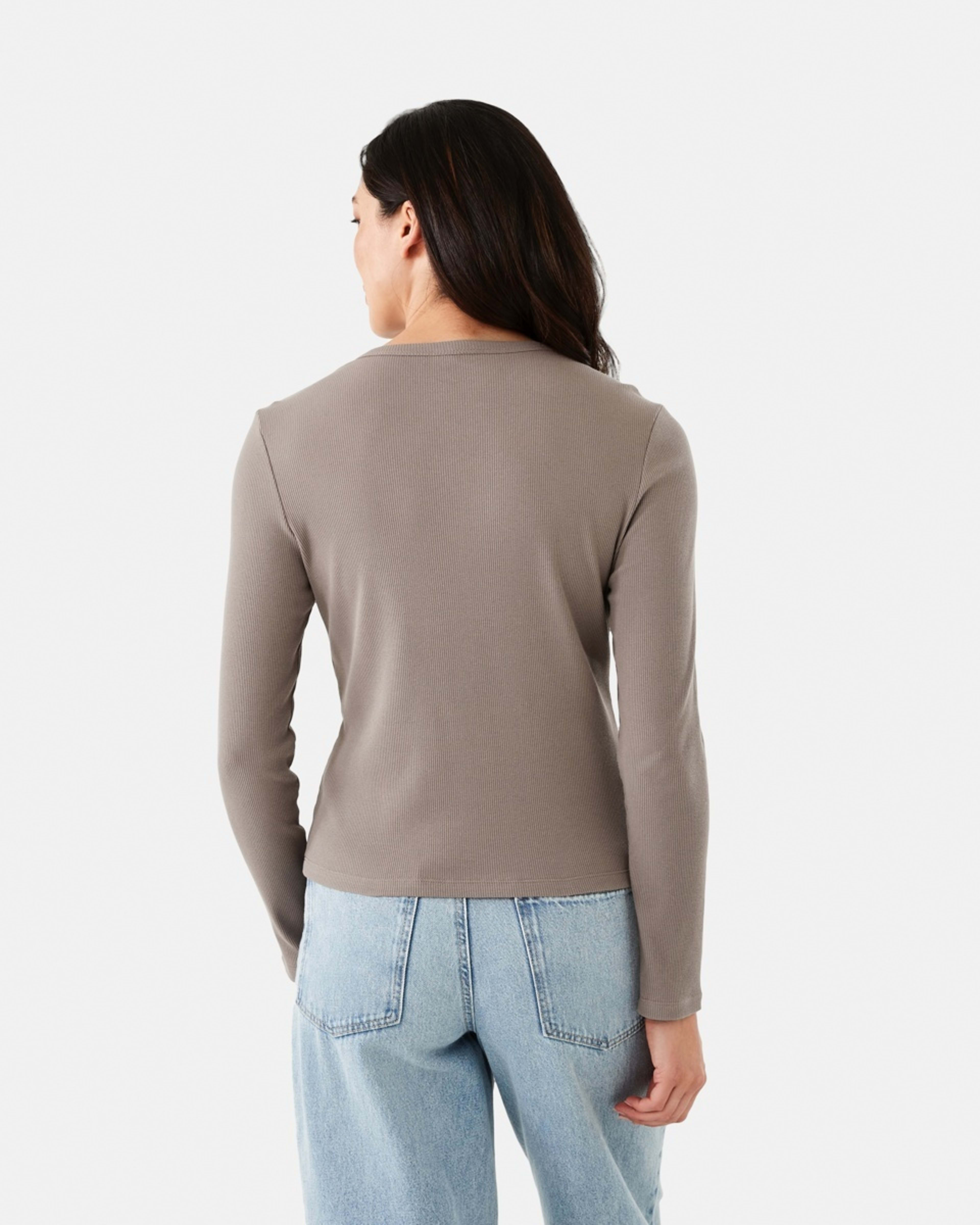 4 Long Sleeve Rib Crew T-shirt Taupe Brn, 4 of 6