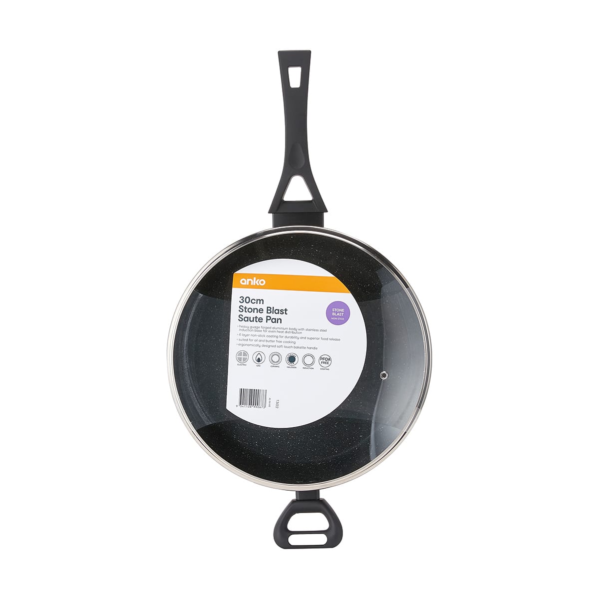 30cm Stone Blast Saute Pan Black Kmart NZ