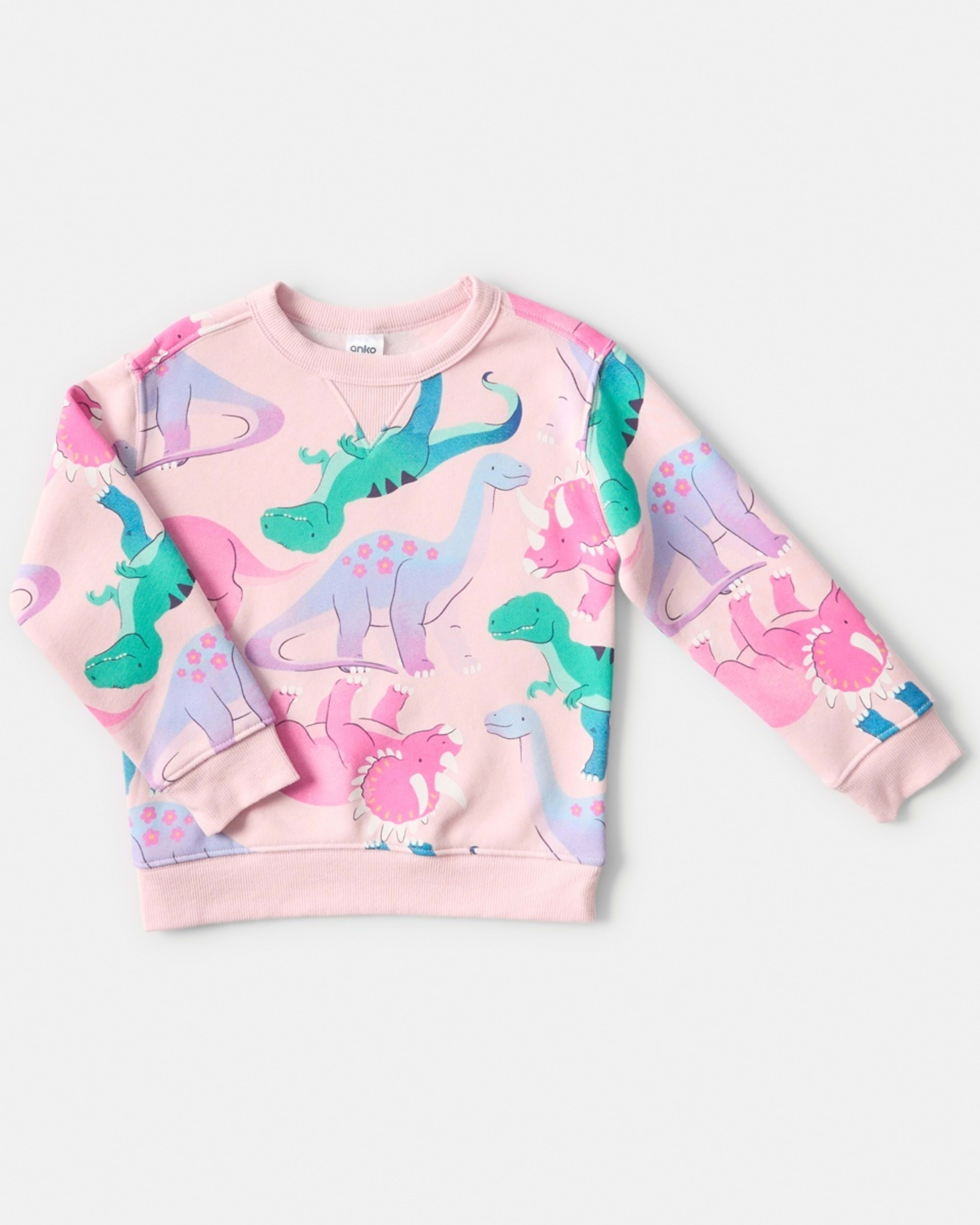 9 All Over Print Crew Neck Sweatshirt Joyful Dinos Fare Pink, 9 of 10