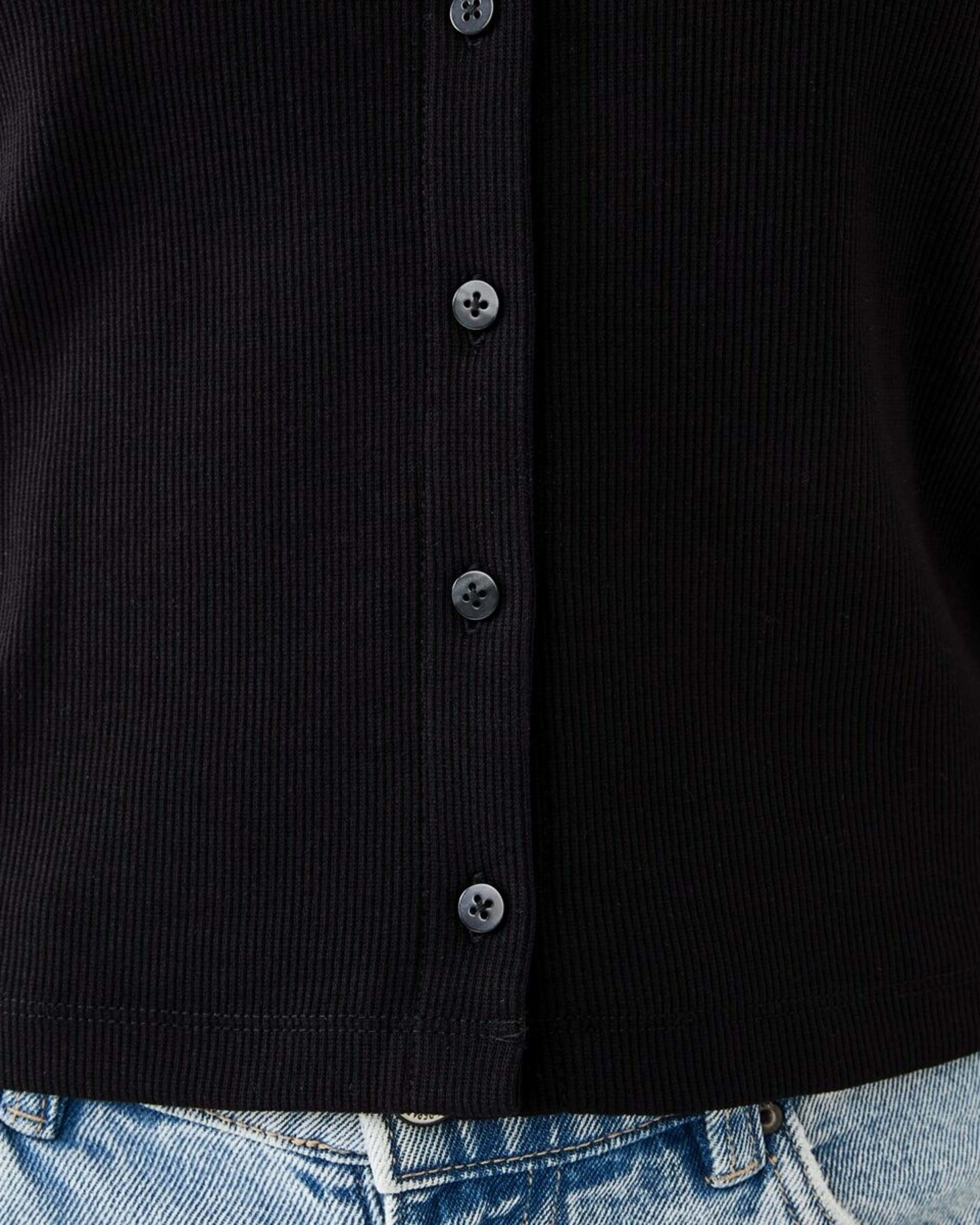7 Long Sleeve Rib Button Front Top Black, 7 of 7