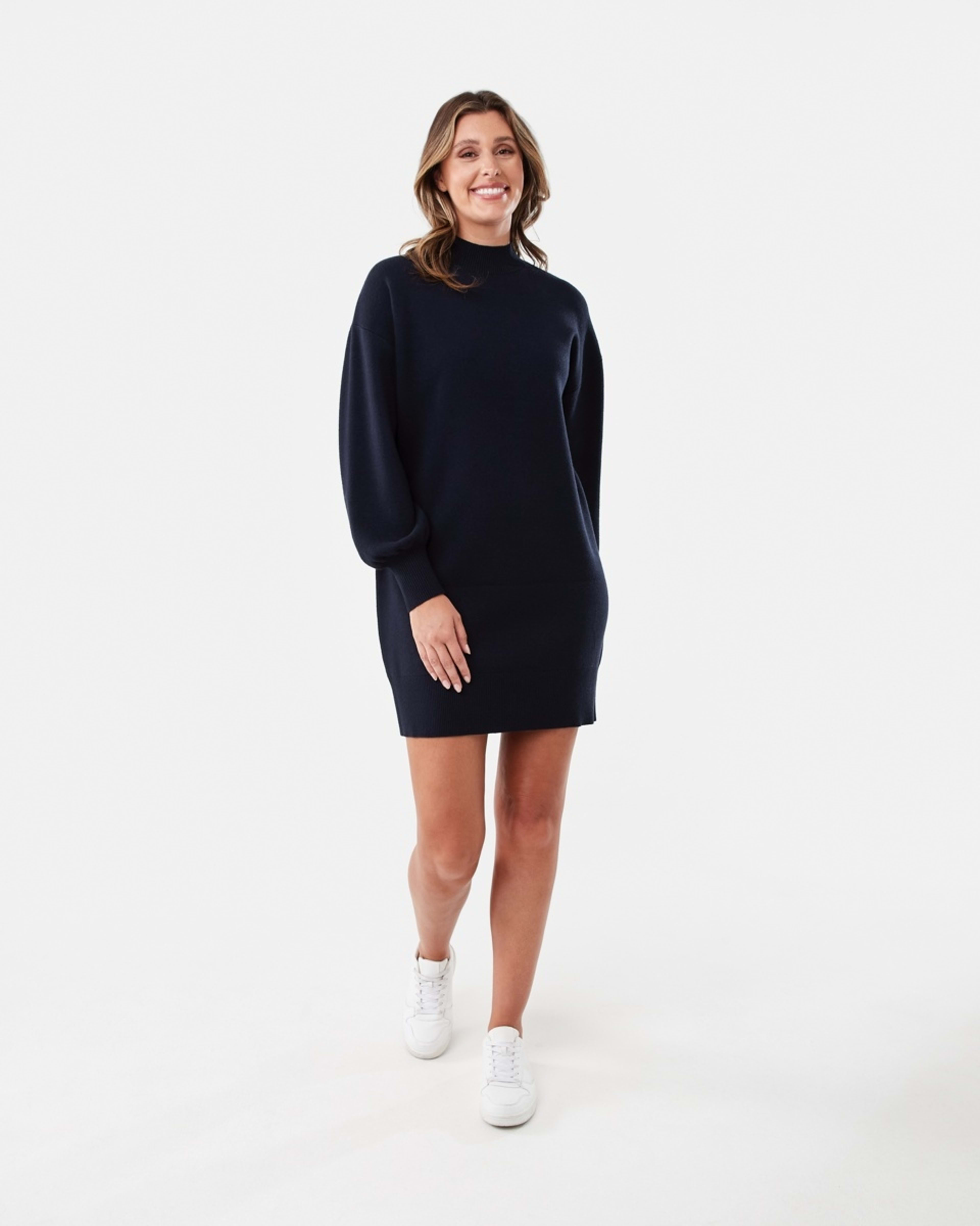7 Long Sleeve Mock Neck True Knit Mini Dress Navy Blaze, 7 of 7