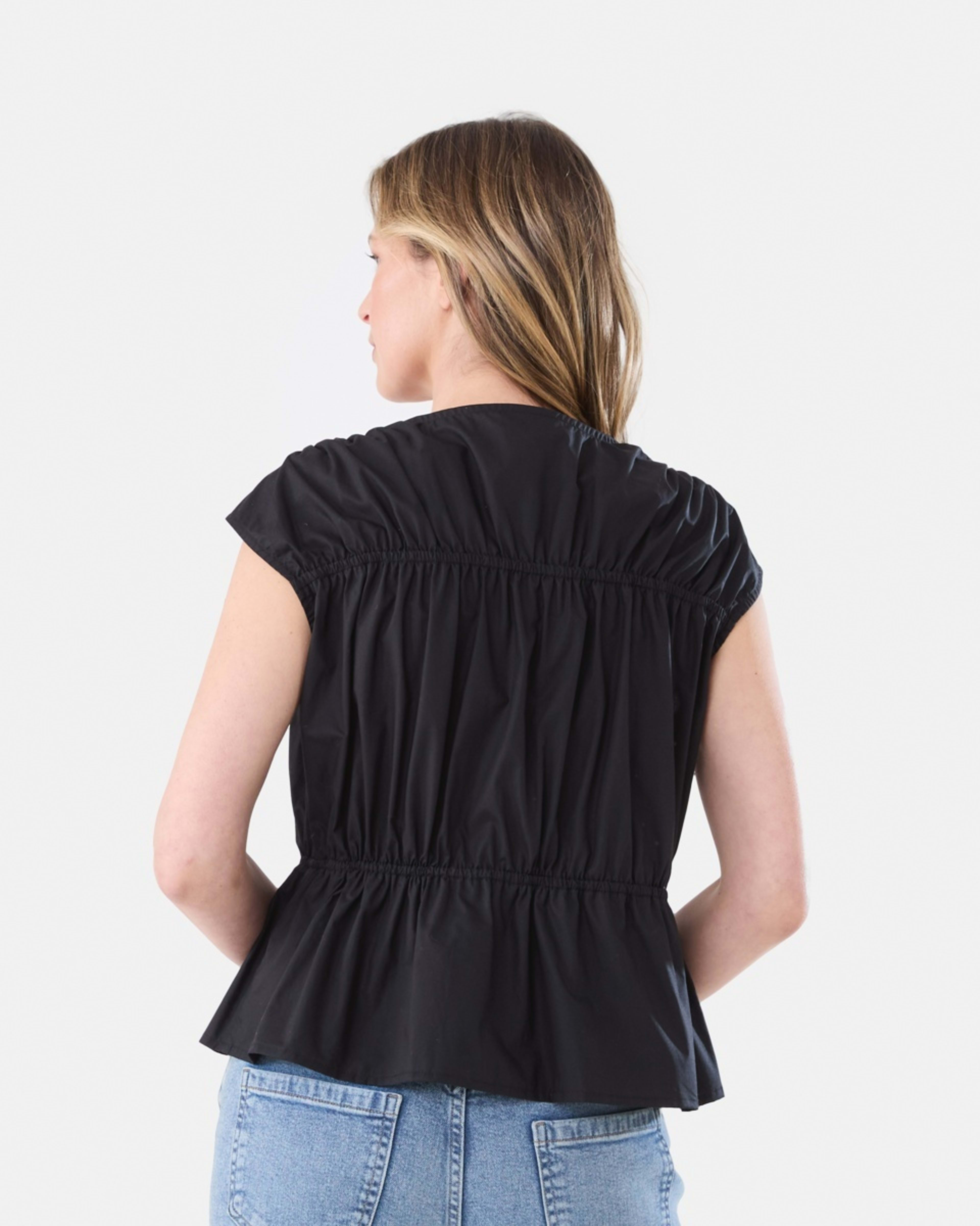 3 Sleeveless Poplin Gathered Tie Top BLACK, 3 of 5