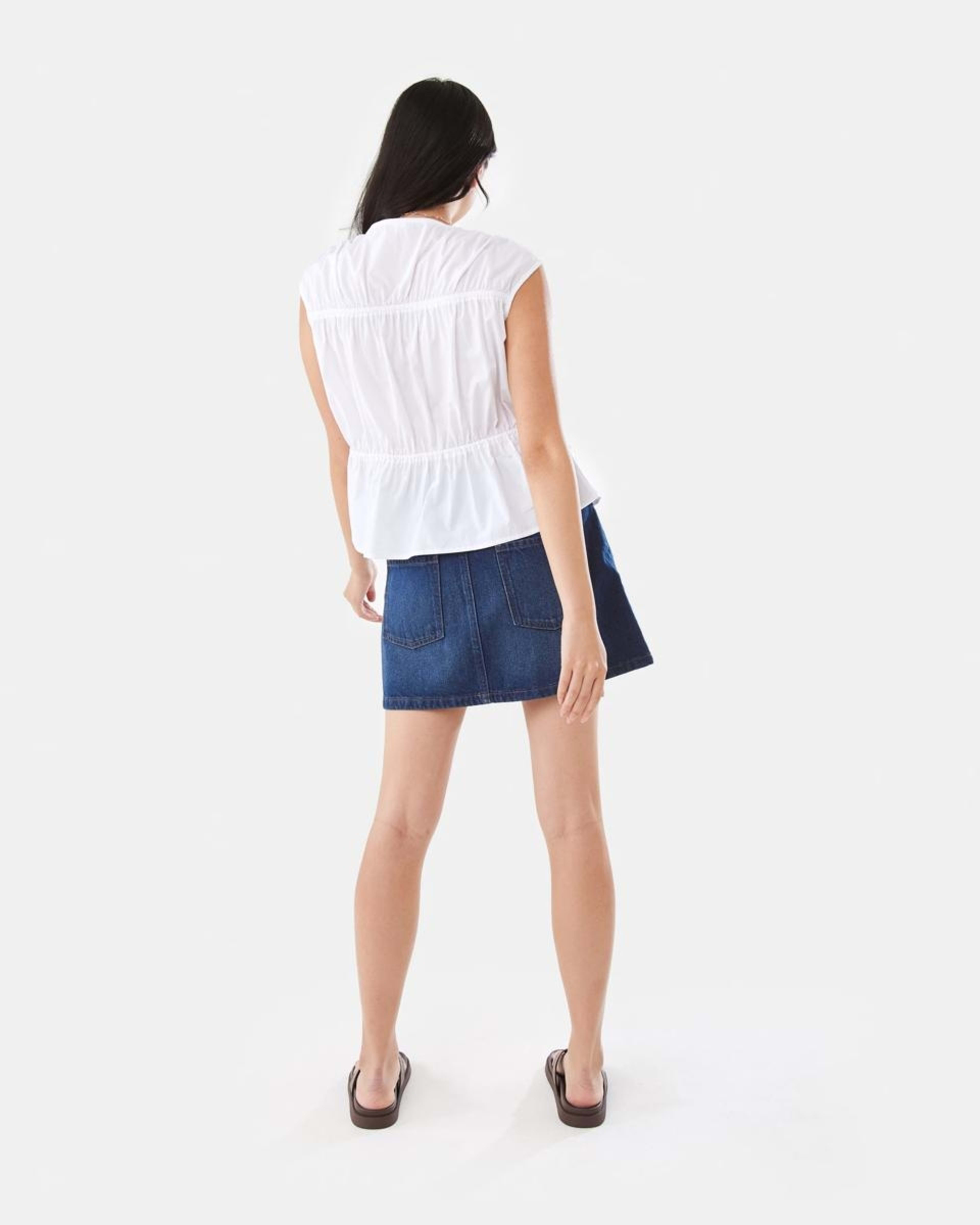 4 Sleeveless Poplin Gathered Tie Top WHITE, 4 of 9