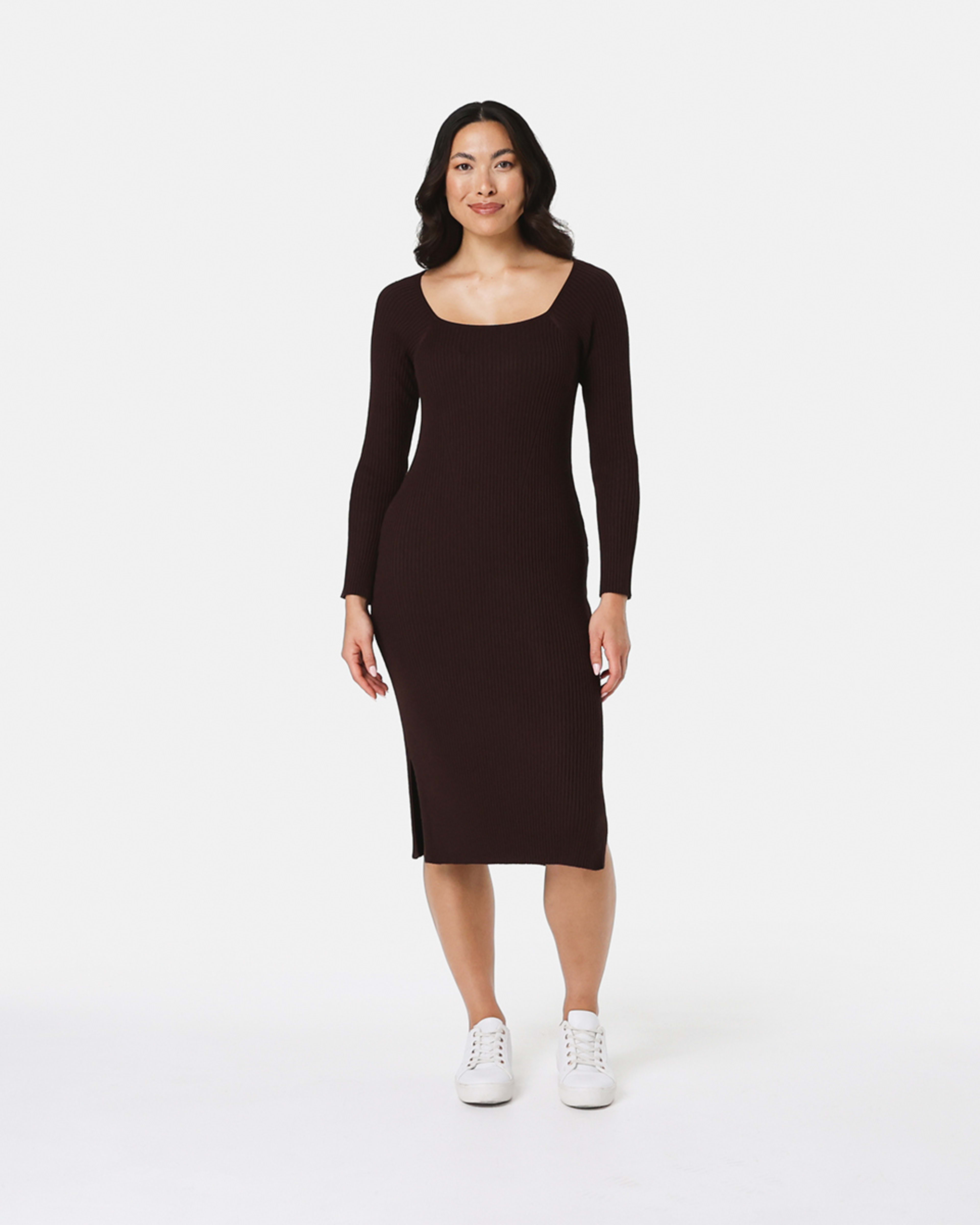 Long Sleeve True Knit Square Neck Midi Dress Kmart