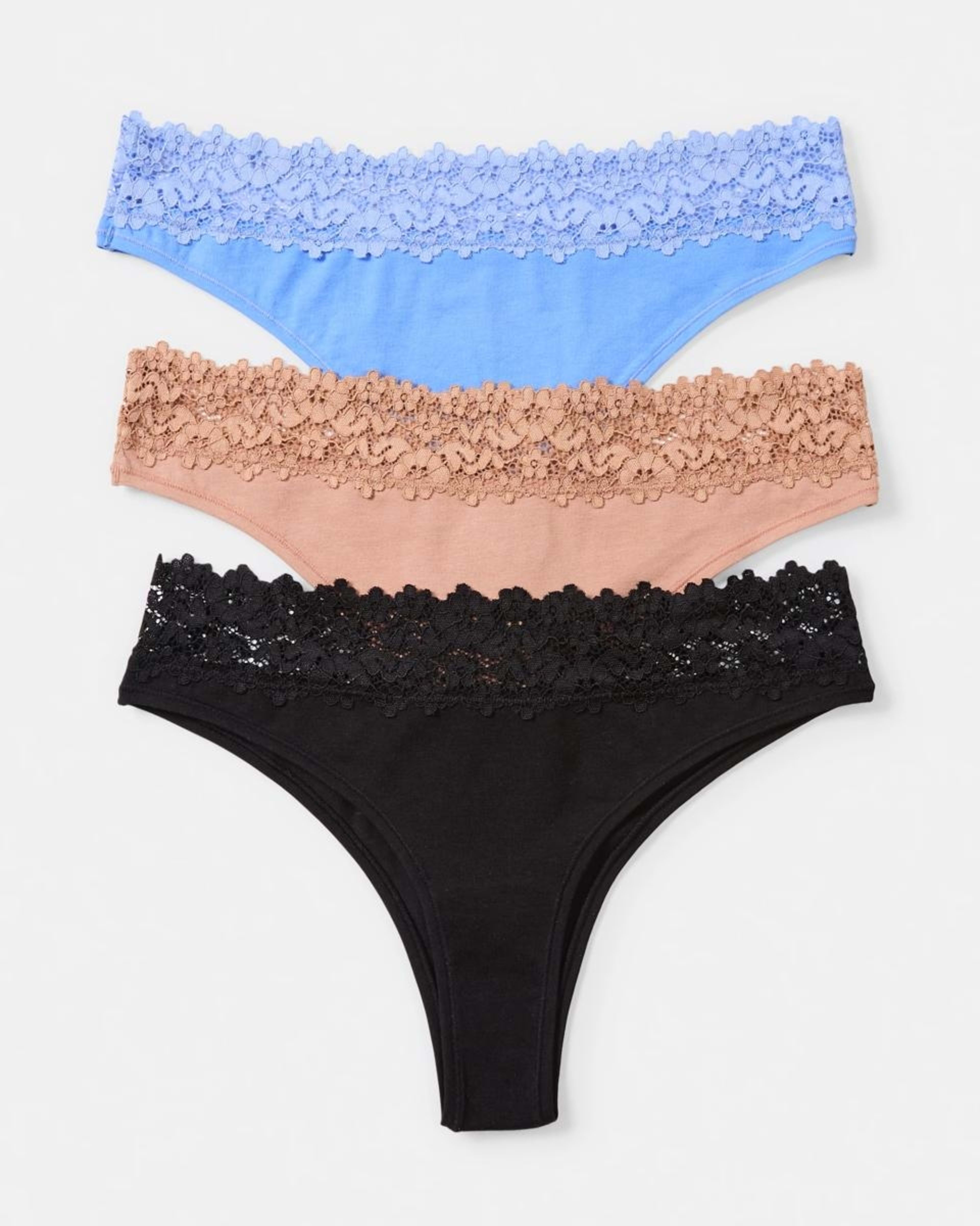 2 3 Pack Cotton Lace Tanga Briefs BLACK, SOFT CLAY, HYDRANGEA, 2 of 8