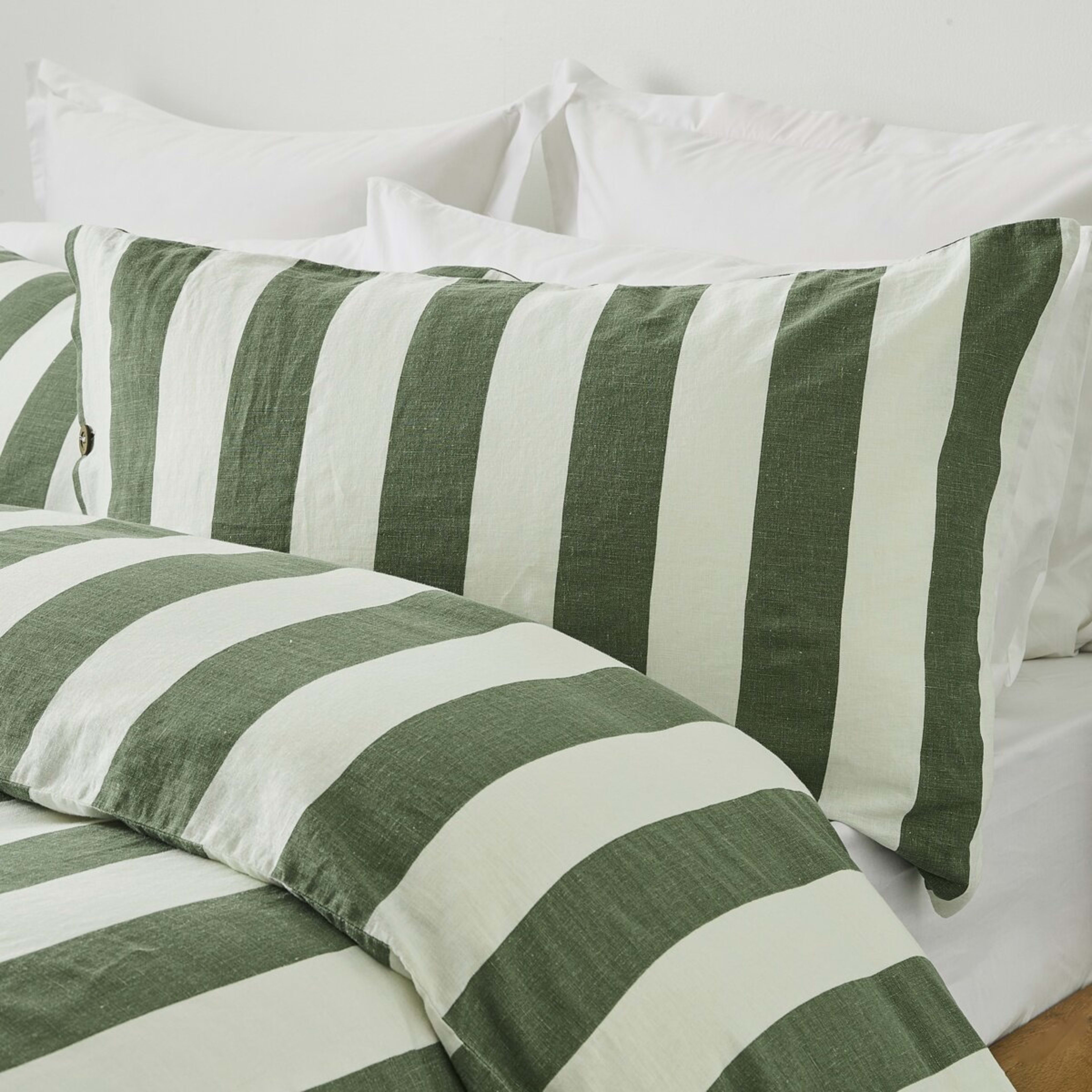 2 Stripe Linen Cotton Quilt Cover Set - Super King Bed, Forest, 2 of 8