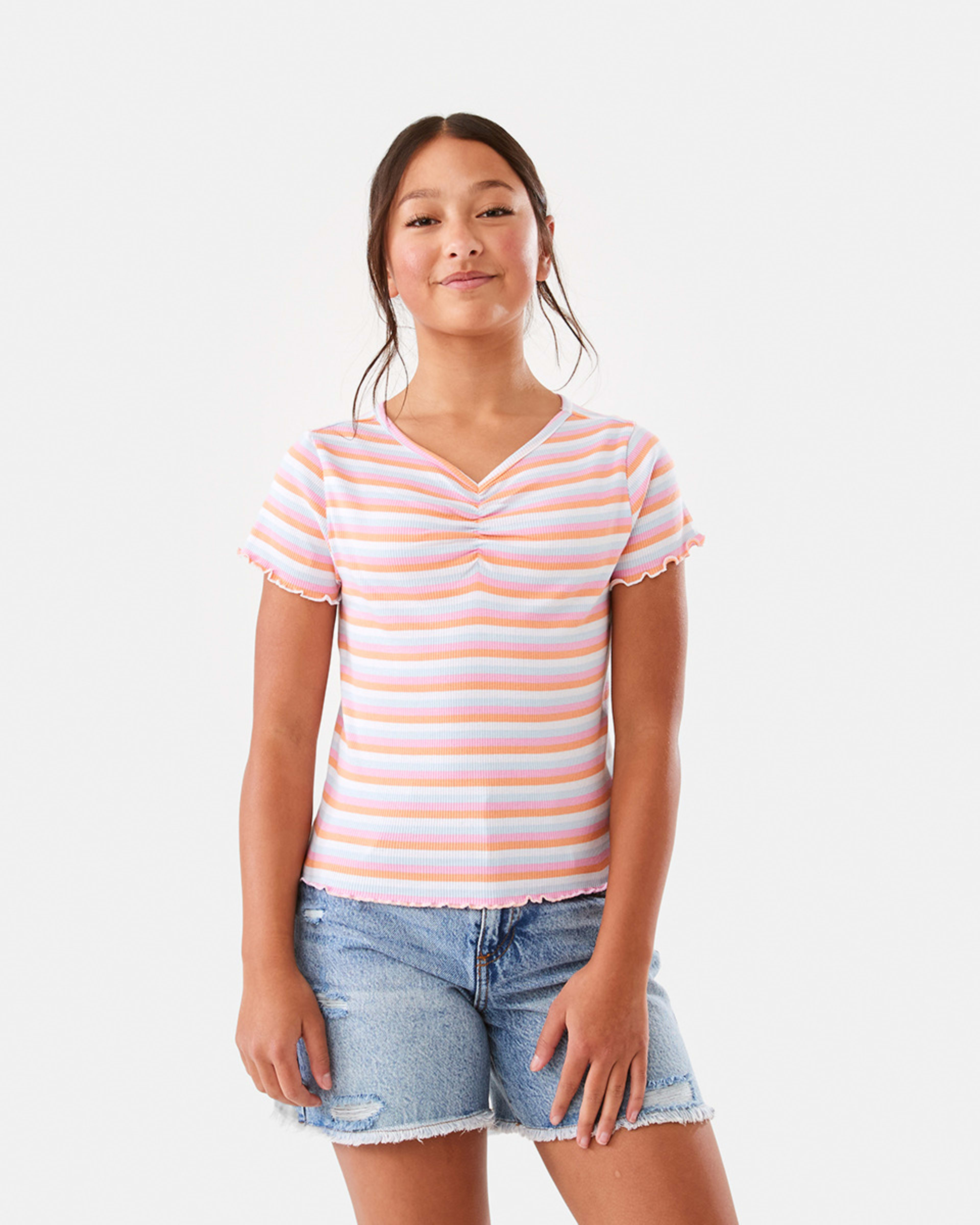 1 Ruched V-Neck Top Strpe Mlti
