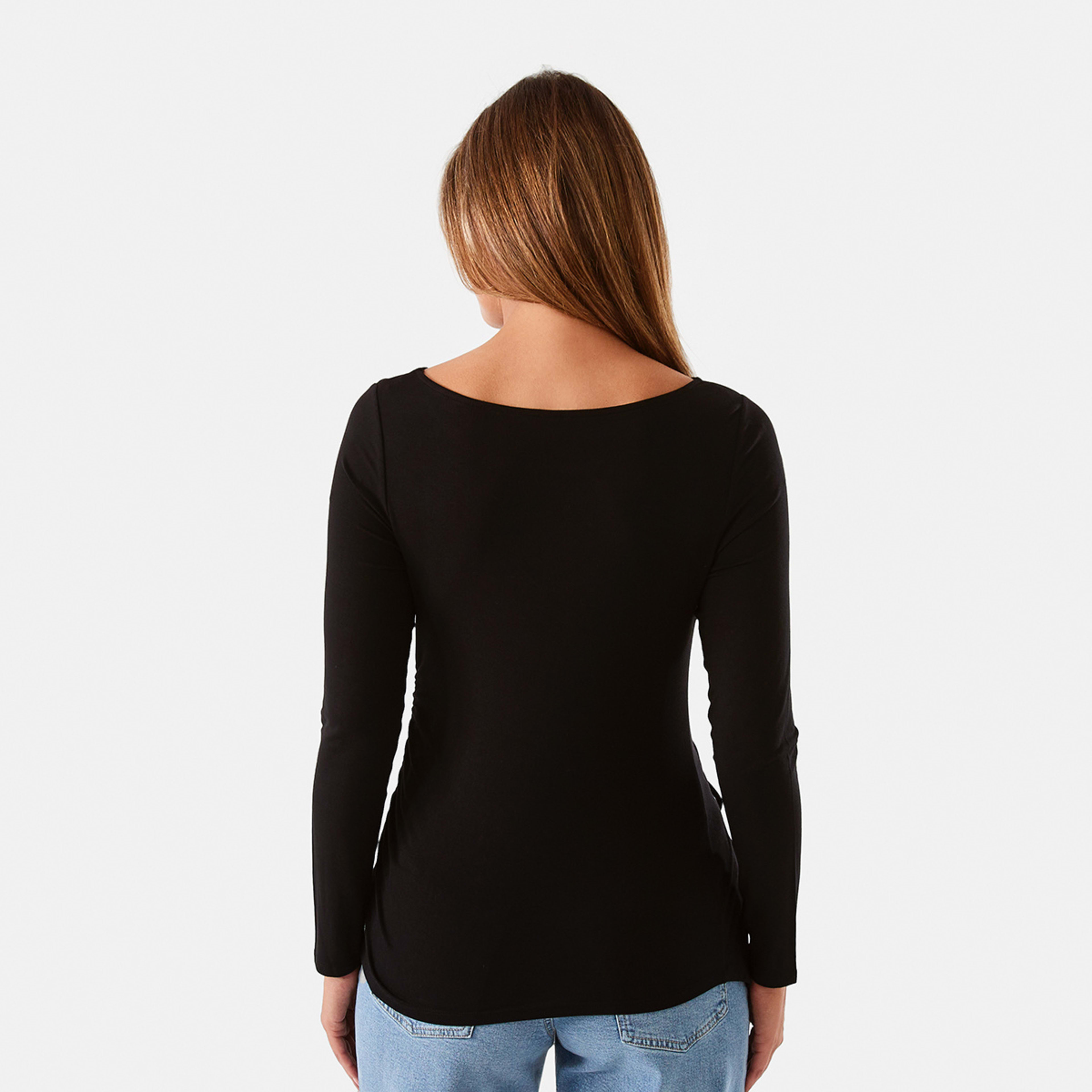 3 Long Sleeve Asymmetrical Ruched Top Black, 3 of 5