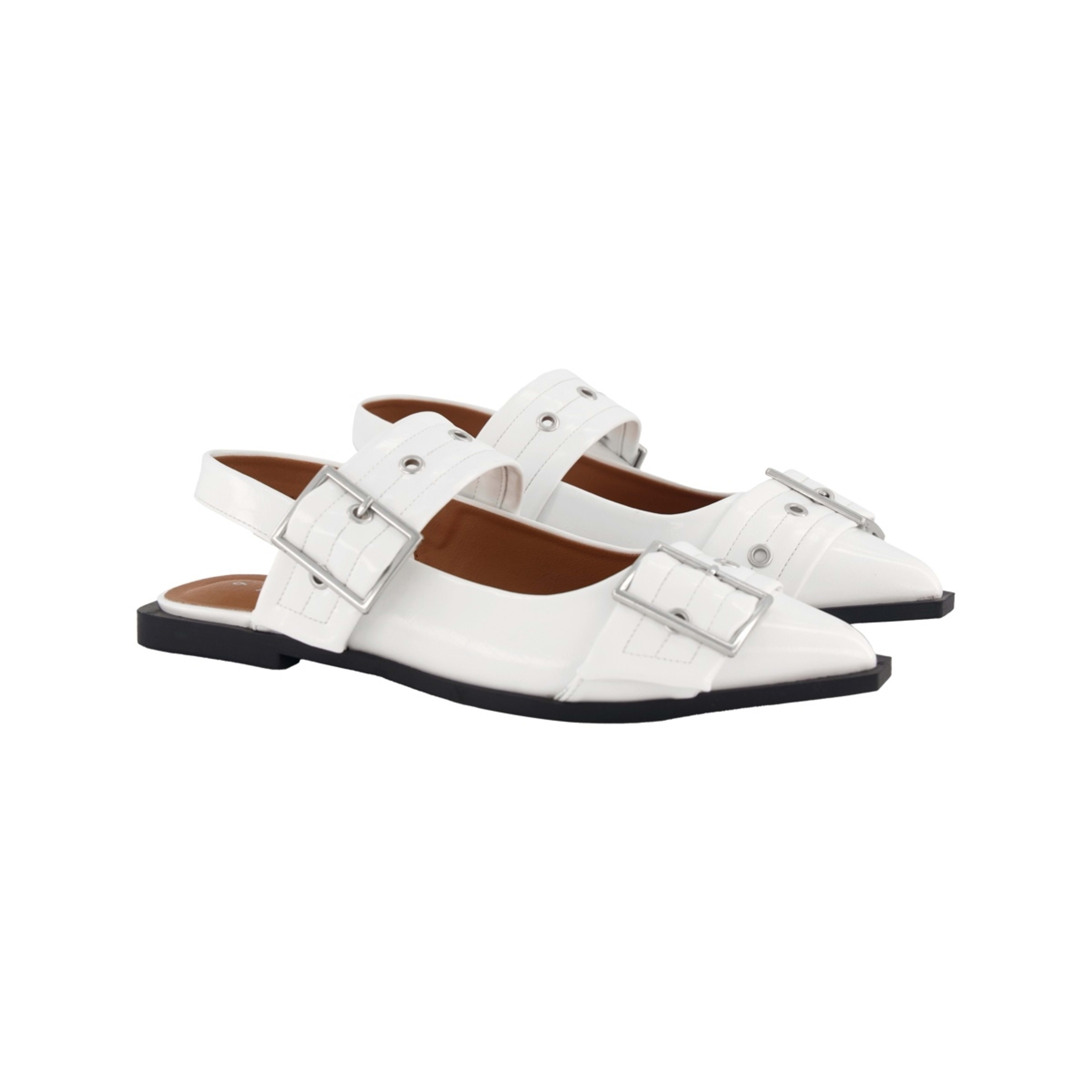 3 Buckle Slingback Ballet Flats White, 3 of 3