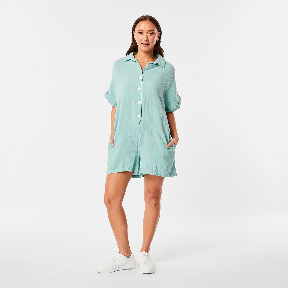 Short Sleeve Button Front Playsuit - Kmart