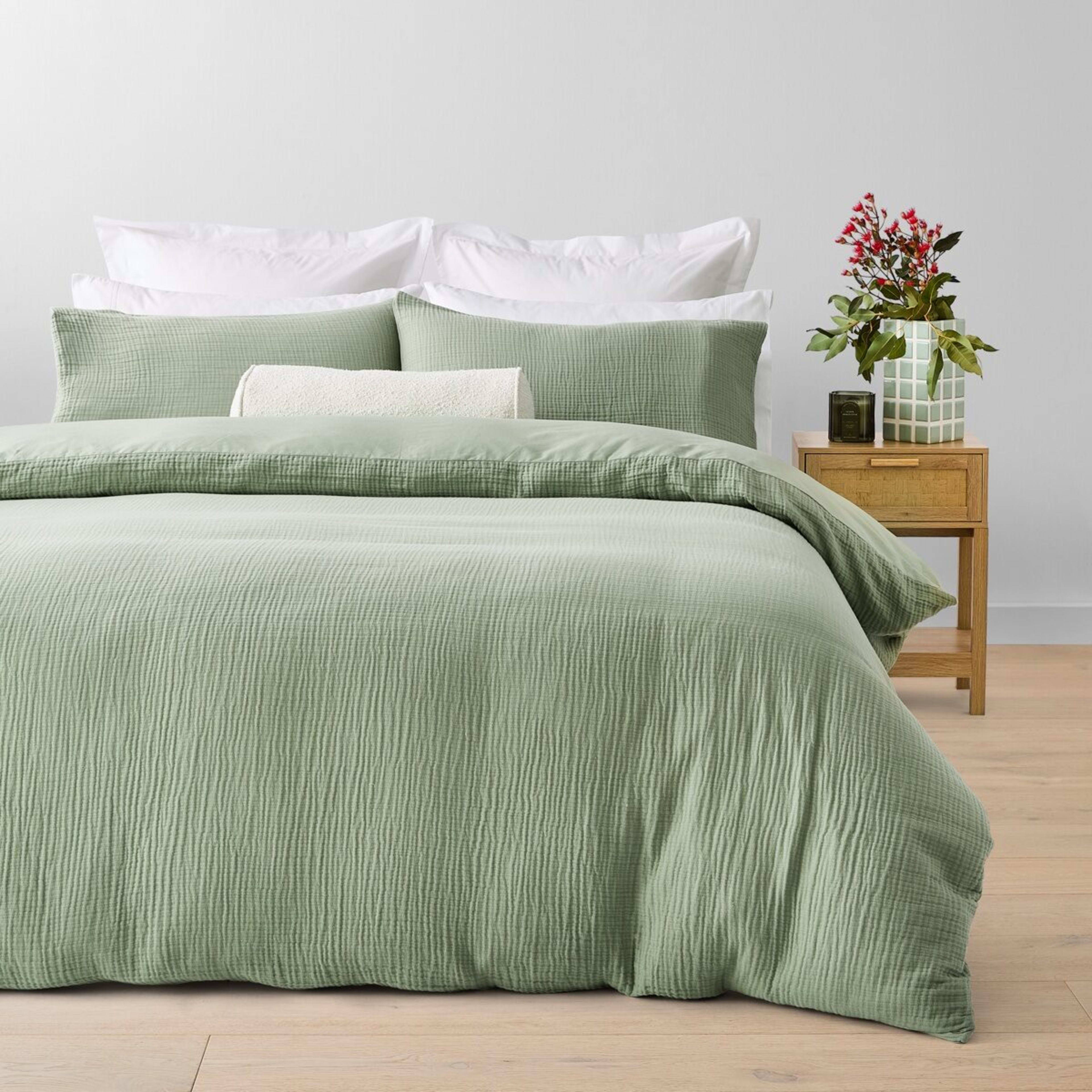1 Muslin Cotton Quilt Cover Set - Double Bed, Seagrass