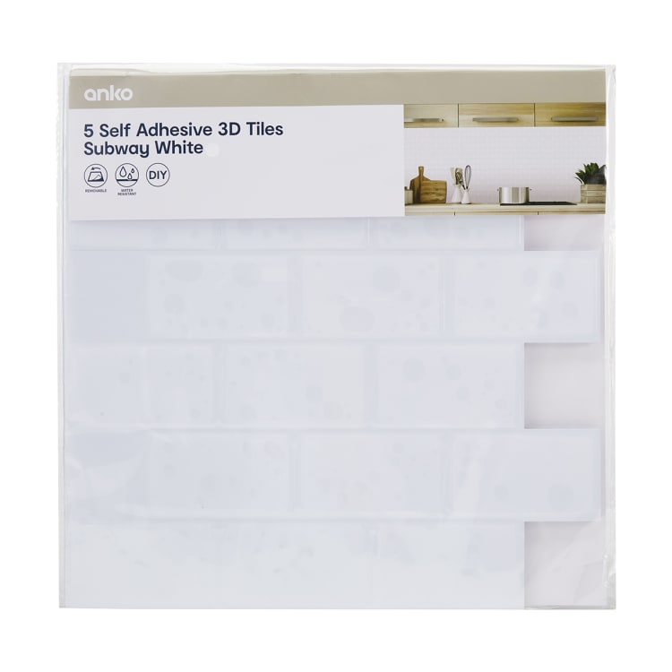 5 Pack Self Adhesive 3D Tiles Subway White Kmart