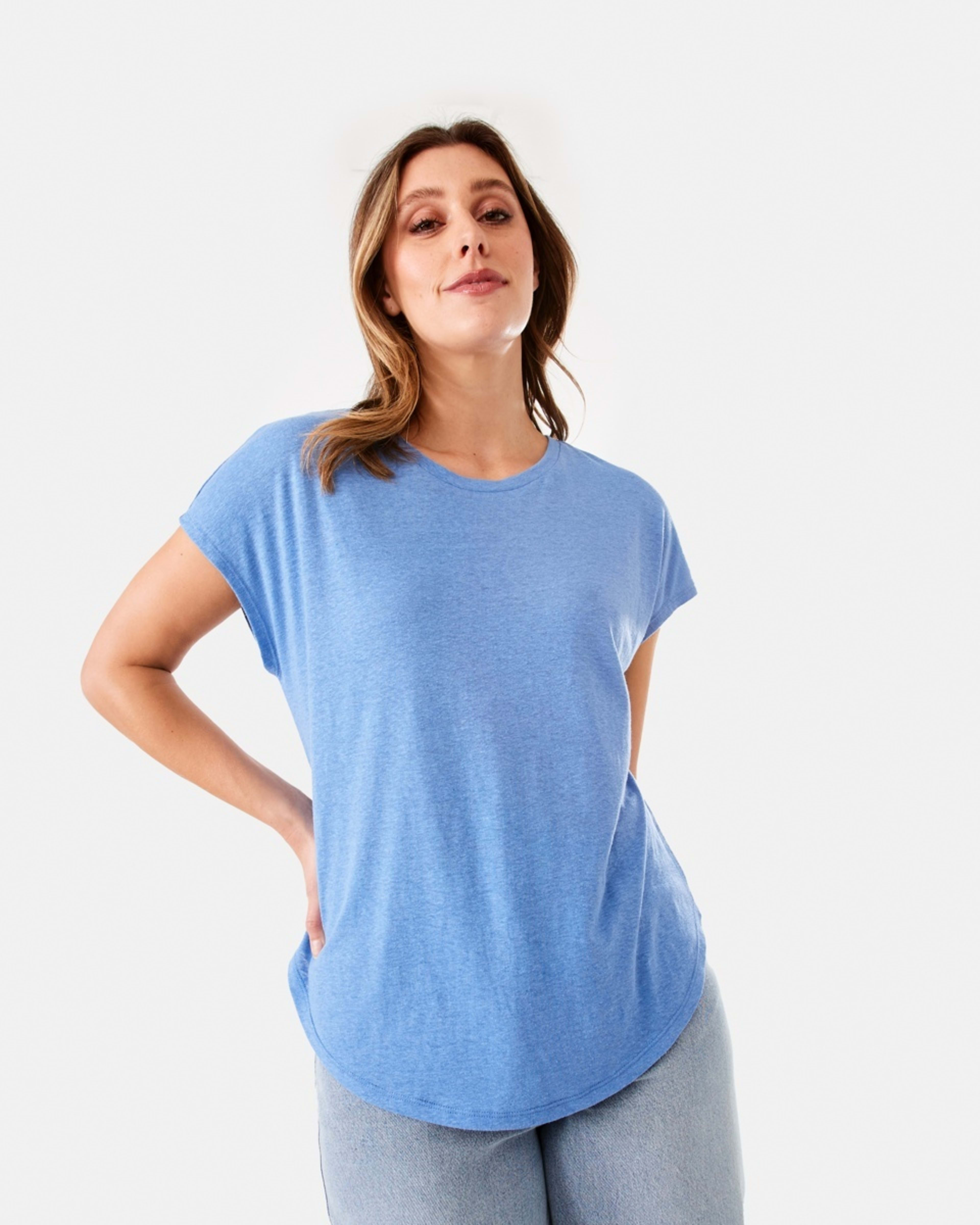 1 Linen Blend Extended Sleeve Tee Blu Marine