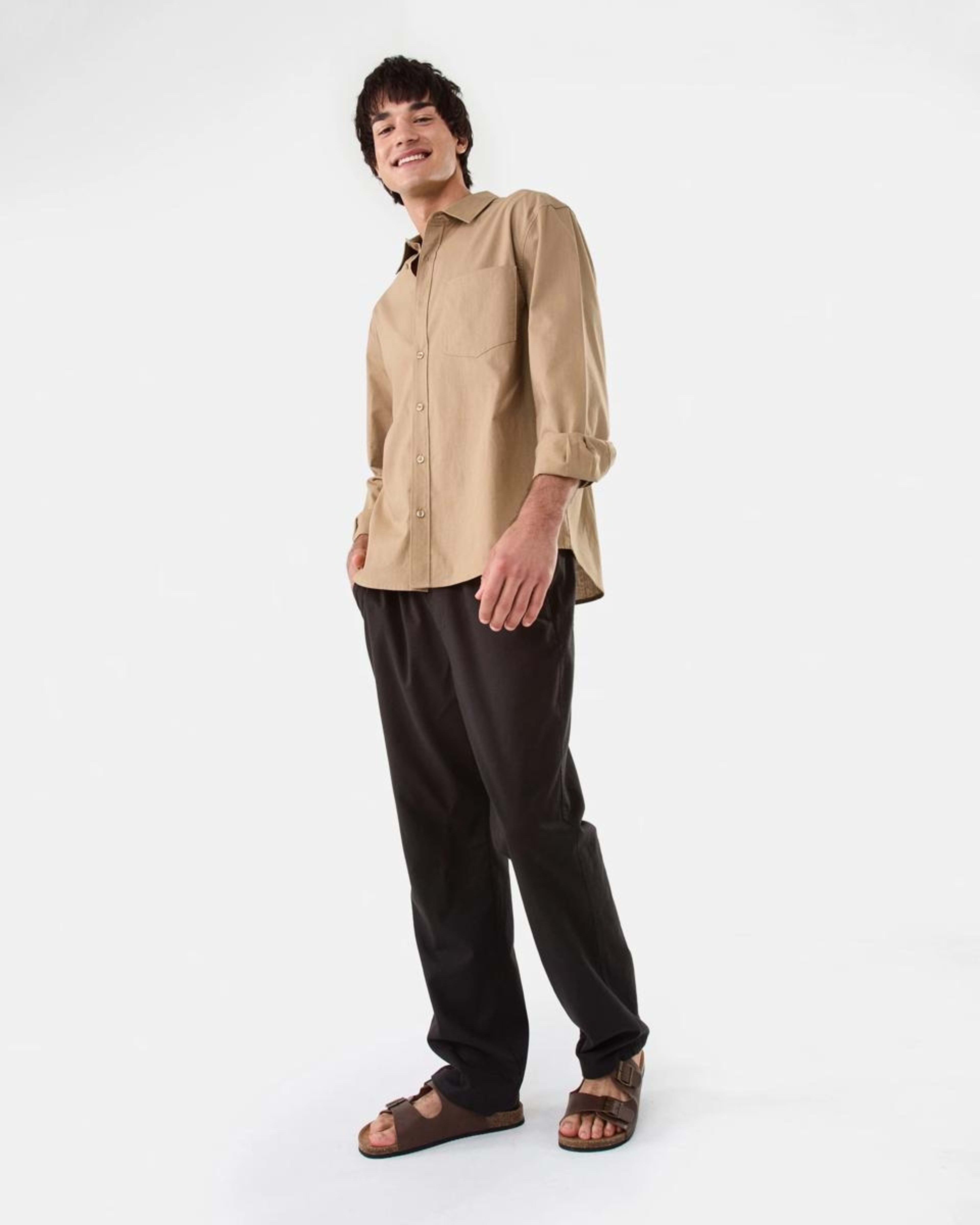 3 Long Sleeve Cotton Linen Shirt UNI BEIGE, 3 of 8