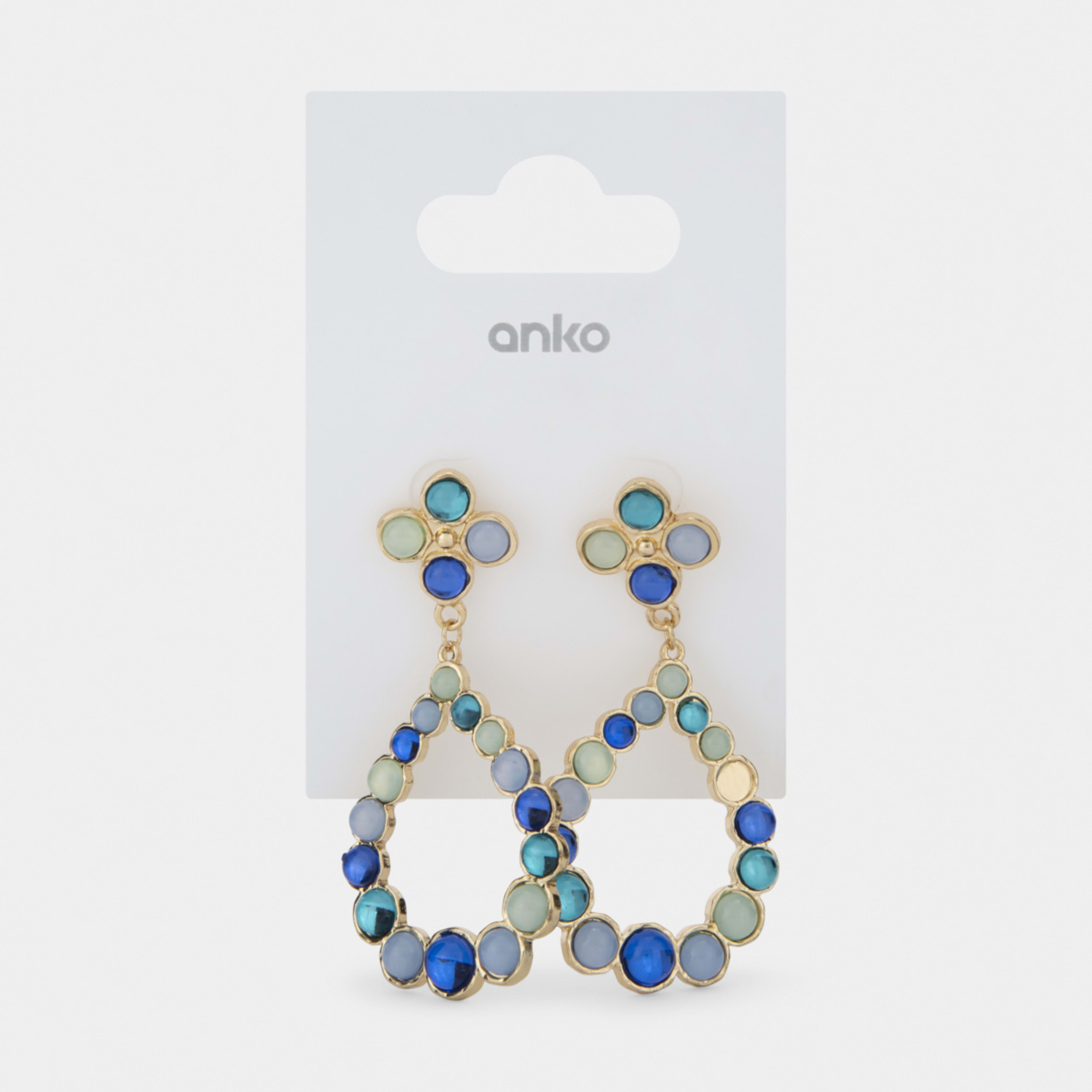 5 Flower Tear Drop Earrings - Gold Tone and Pale Blue, 5 of 5