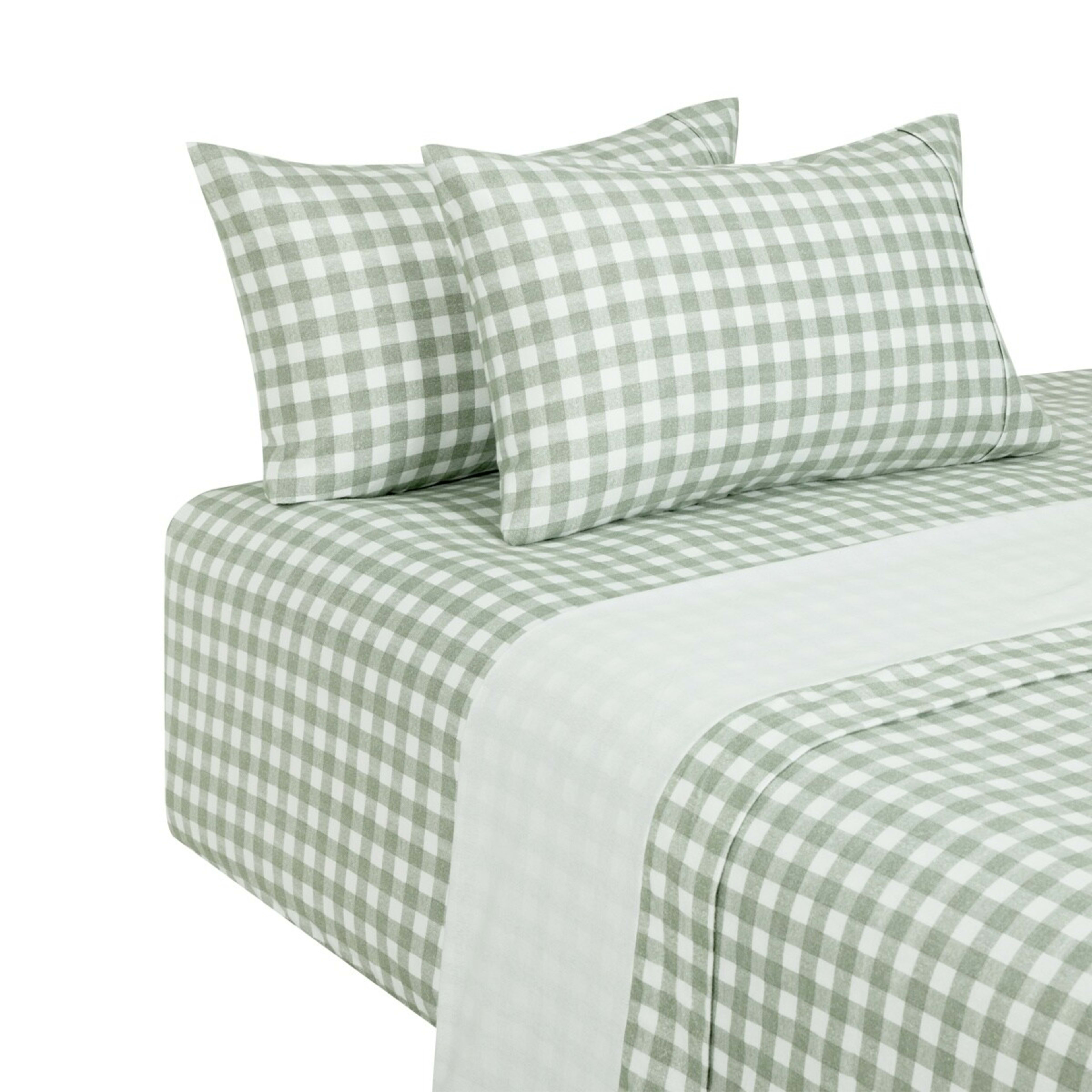 5 Gingham Flannelette Cotton Sheet Set - Queen Bed, Green, 5 of 8