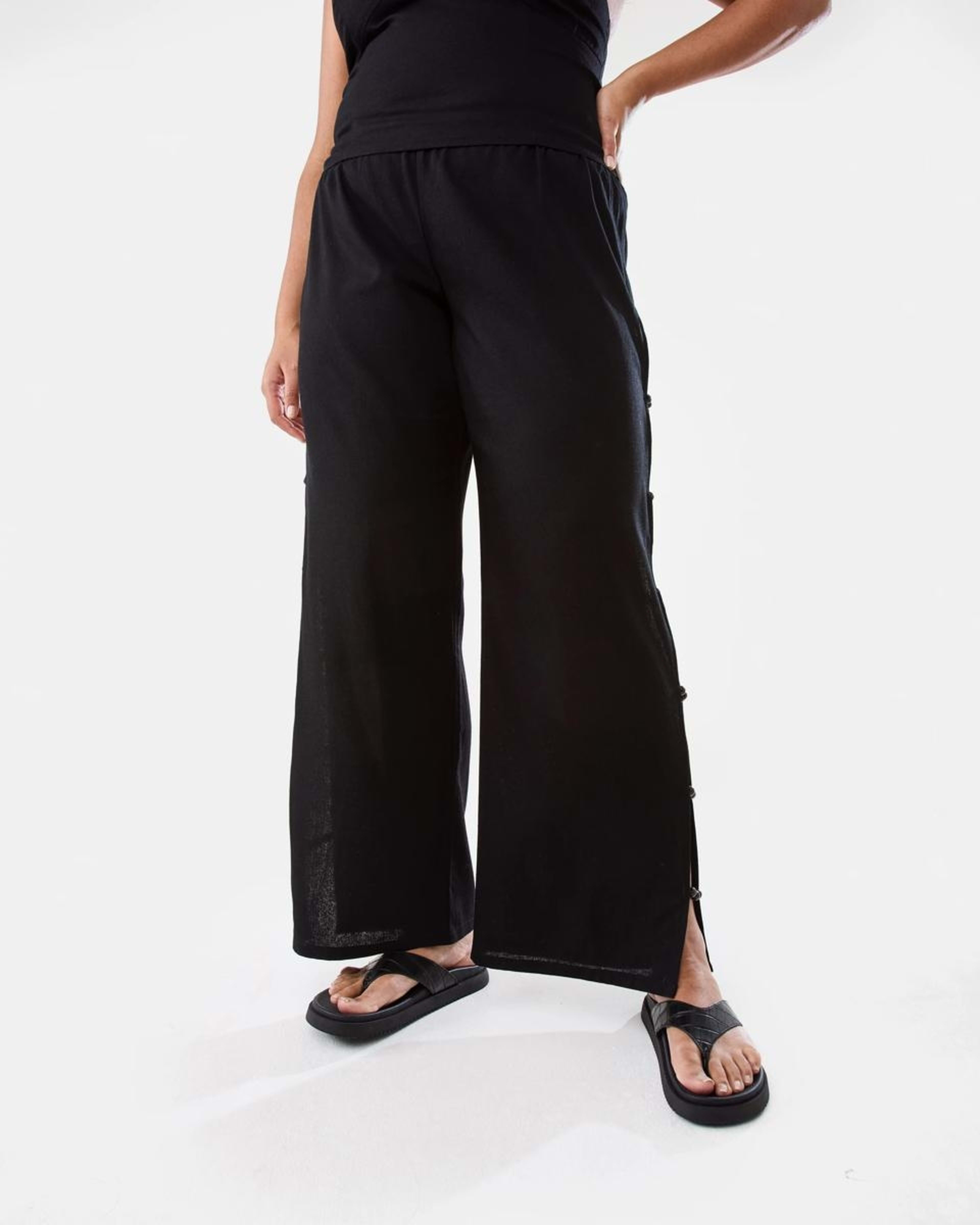 3 Linen Blend Beaded Pants Black, 3 of 8