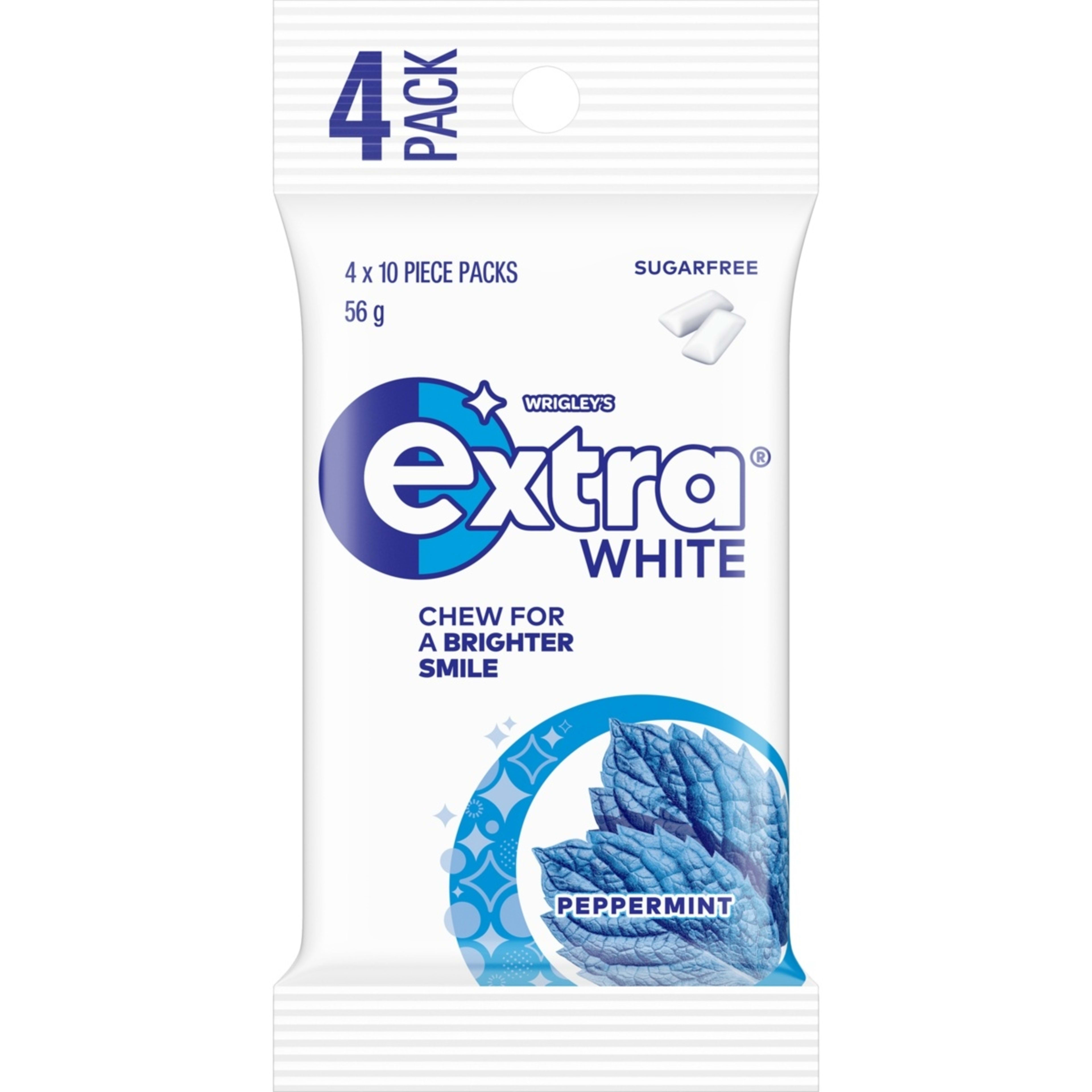 1 4 Pack Wrigley's Extra White Peppermint Gum 56g