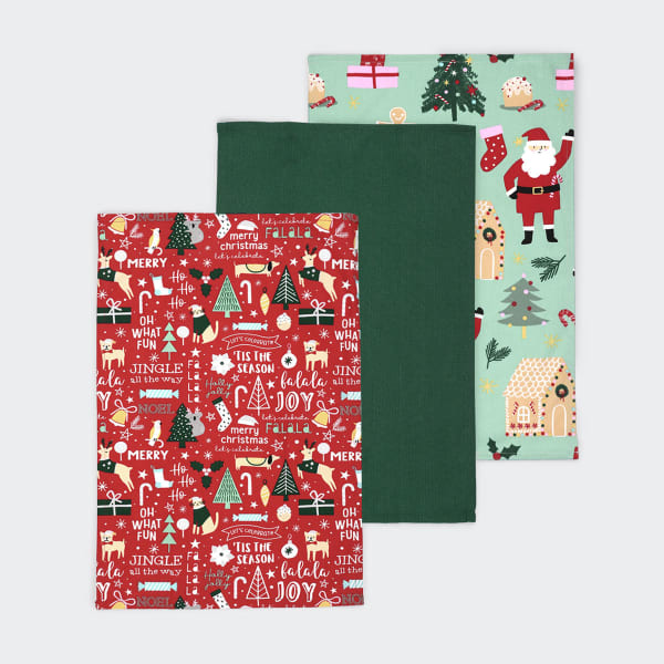 3 Pack Santa and Friends Tea Towels - Kmart