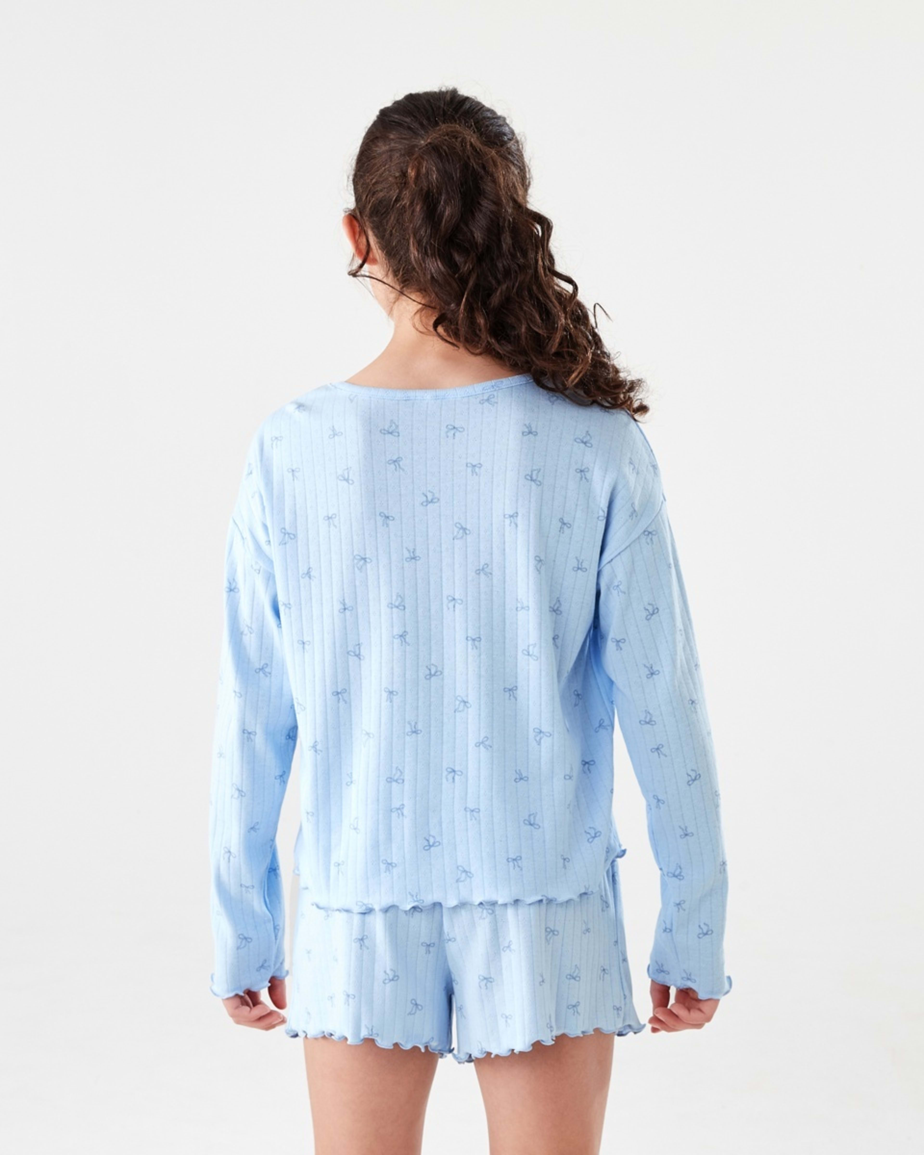 2 Long Sleeve Pointelle Pyjama Set Blu Bows, 2 of 9