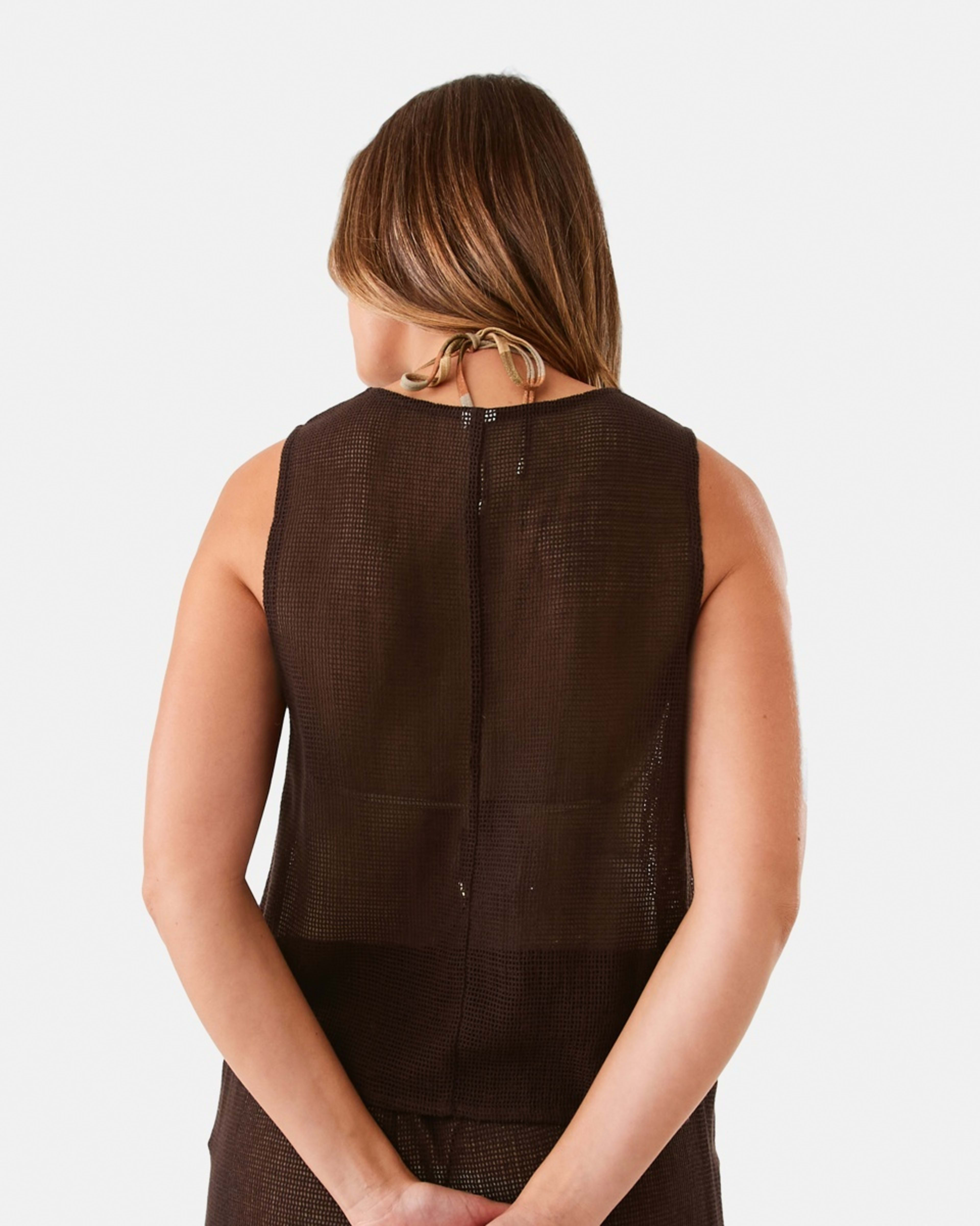 3 Open Mesh Lace Up Top Plum Brown, 3 of 6