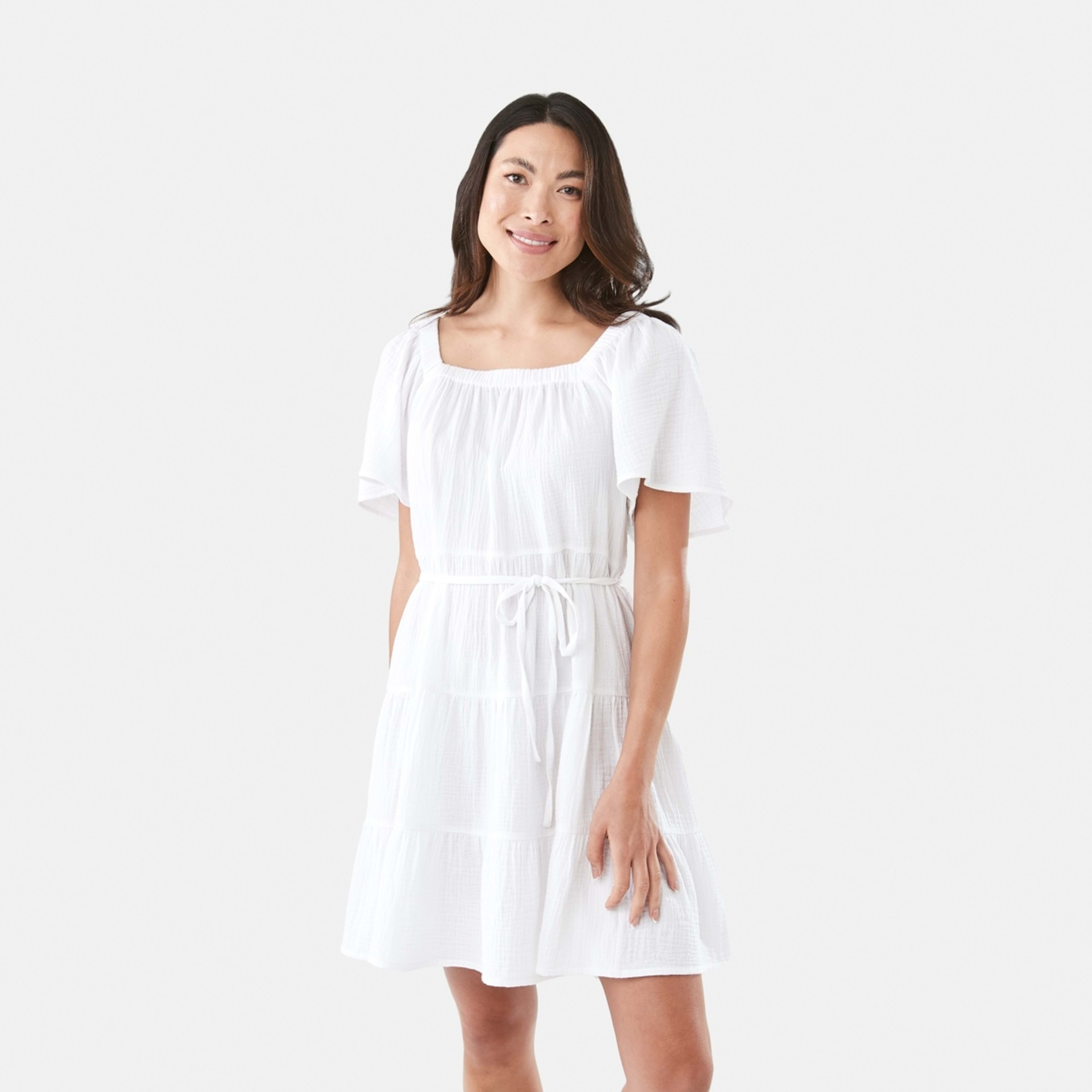 1 Short Sleeve Double Cloth Mini Dress White, 1 of 8