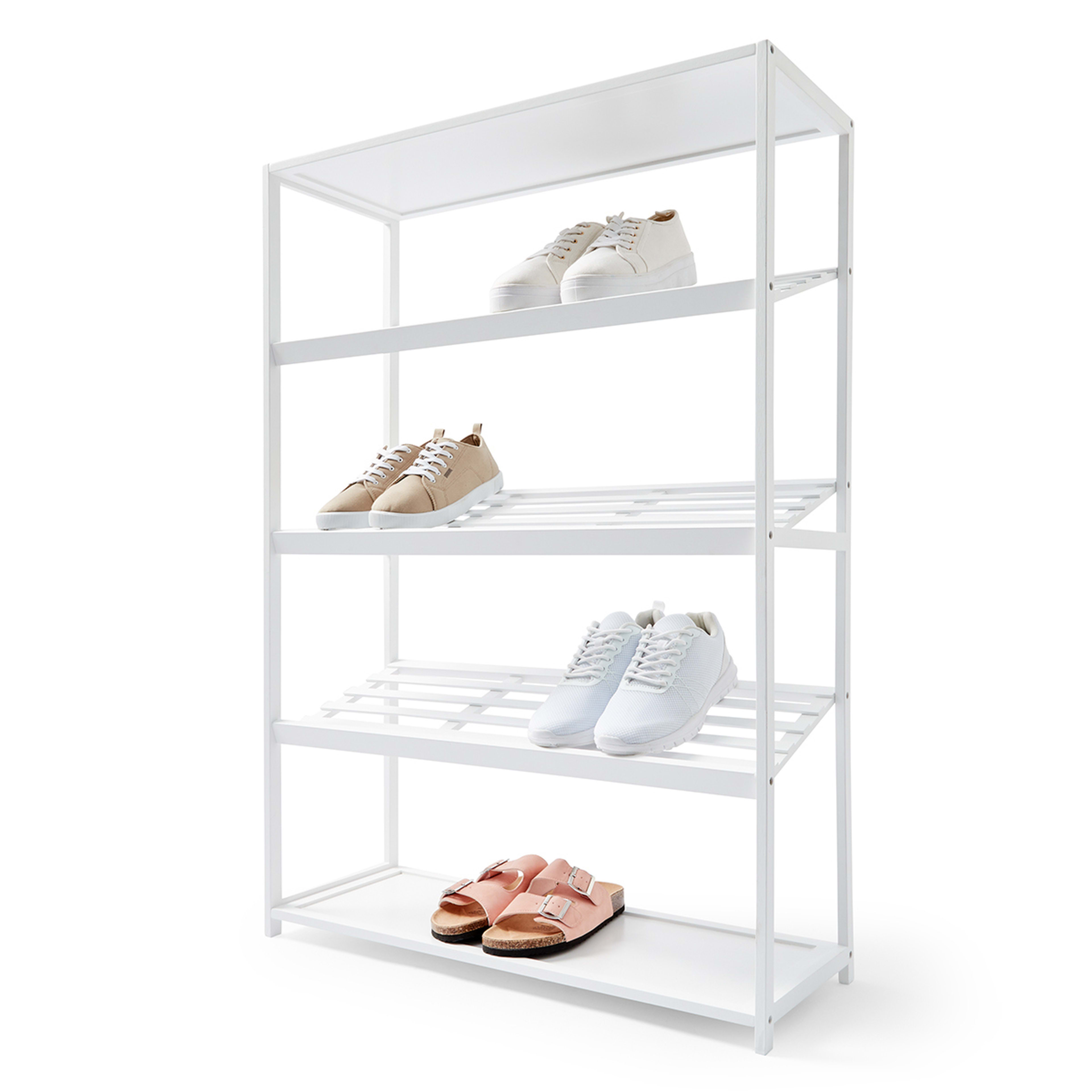 1 5 Tier White Bamboo Shoe Rack