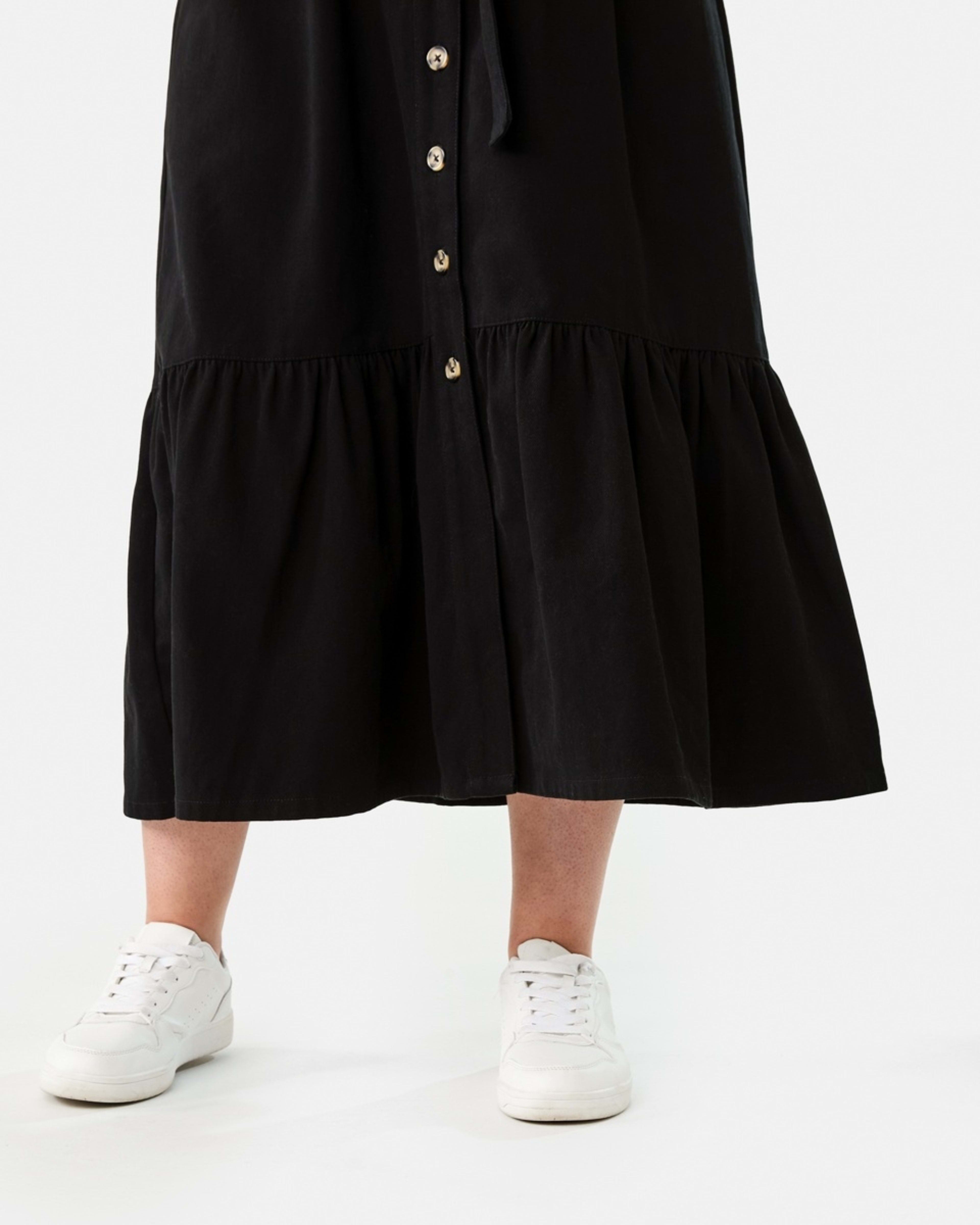 9 Short Sleeve Denim Button Through Midi Dress BLACK, 9 of 9