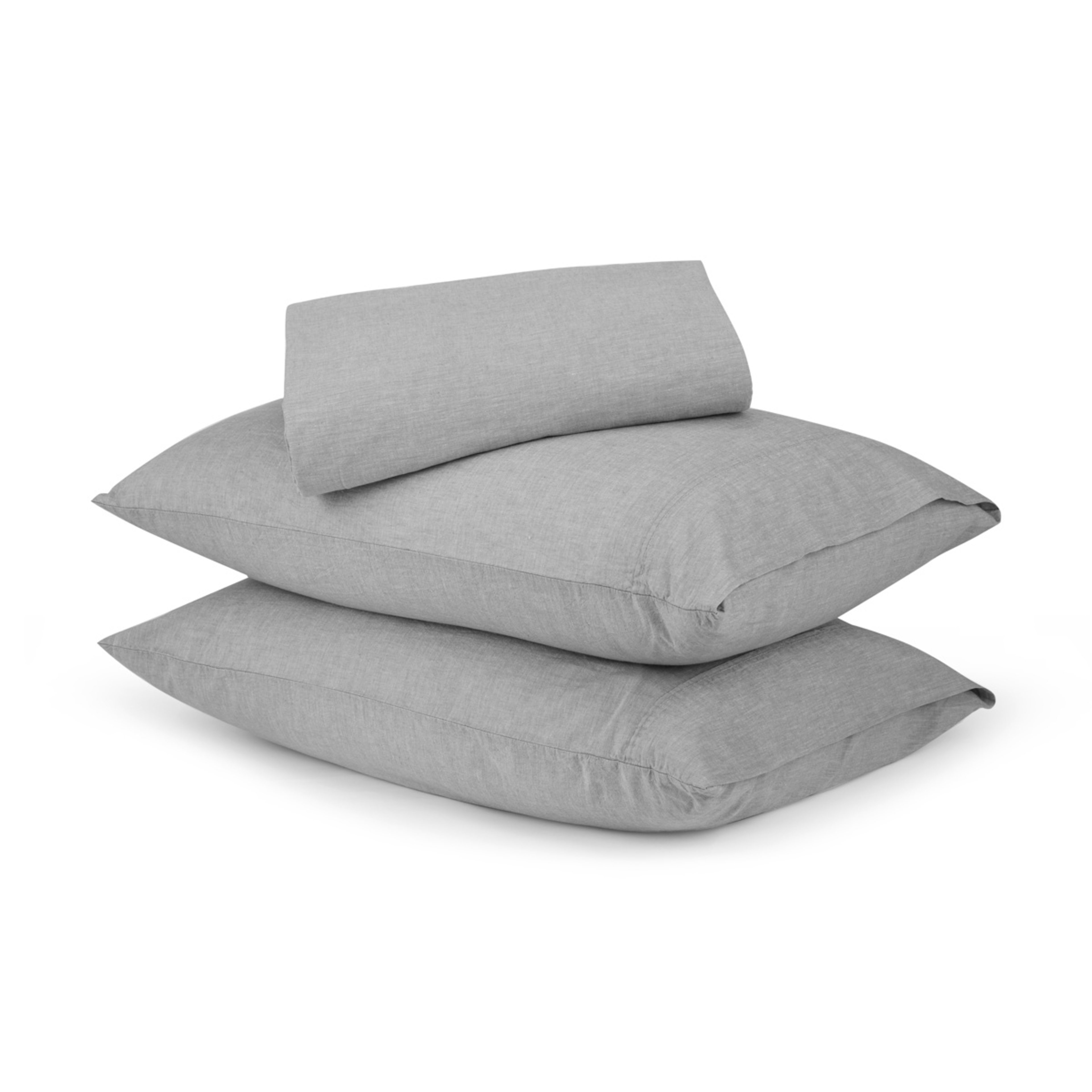 1 Stonewashed Chambray Cotton Sheet Set - King Bed, Grey