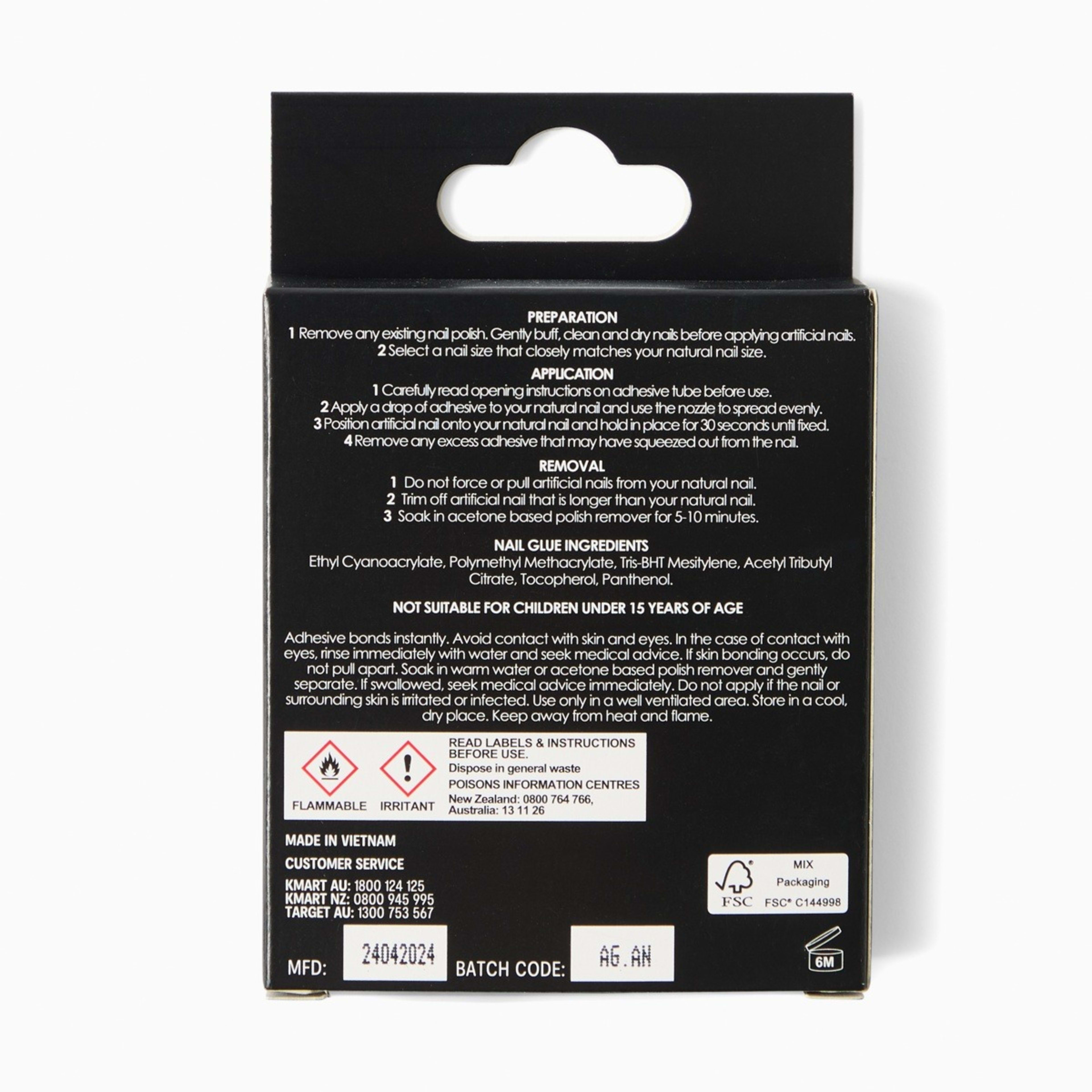 2 OXX Cosmetics 24 Pack Artificial Nails with Adhesive - Almond Shape, Black Hearts, 2 of 4