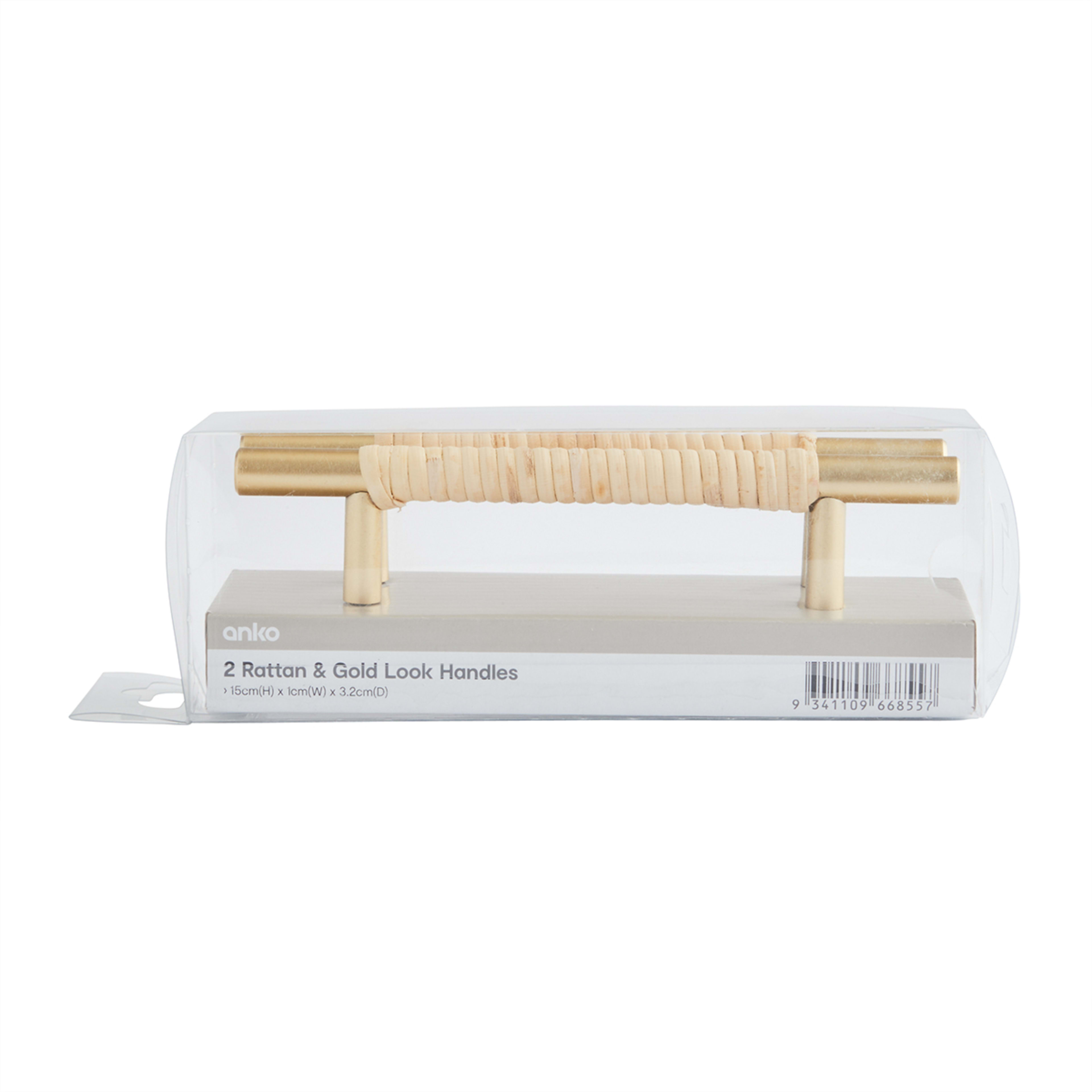 2 Pack Rattan & Gold Look Handles Kmart