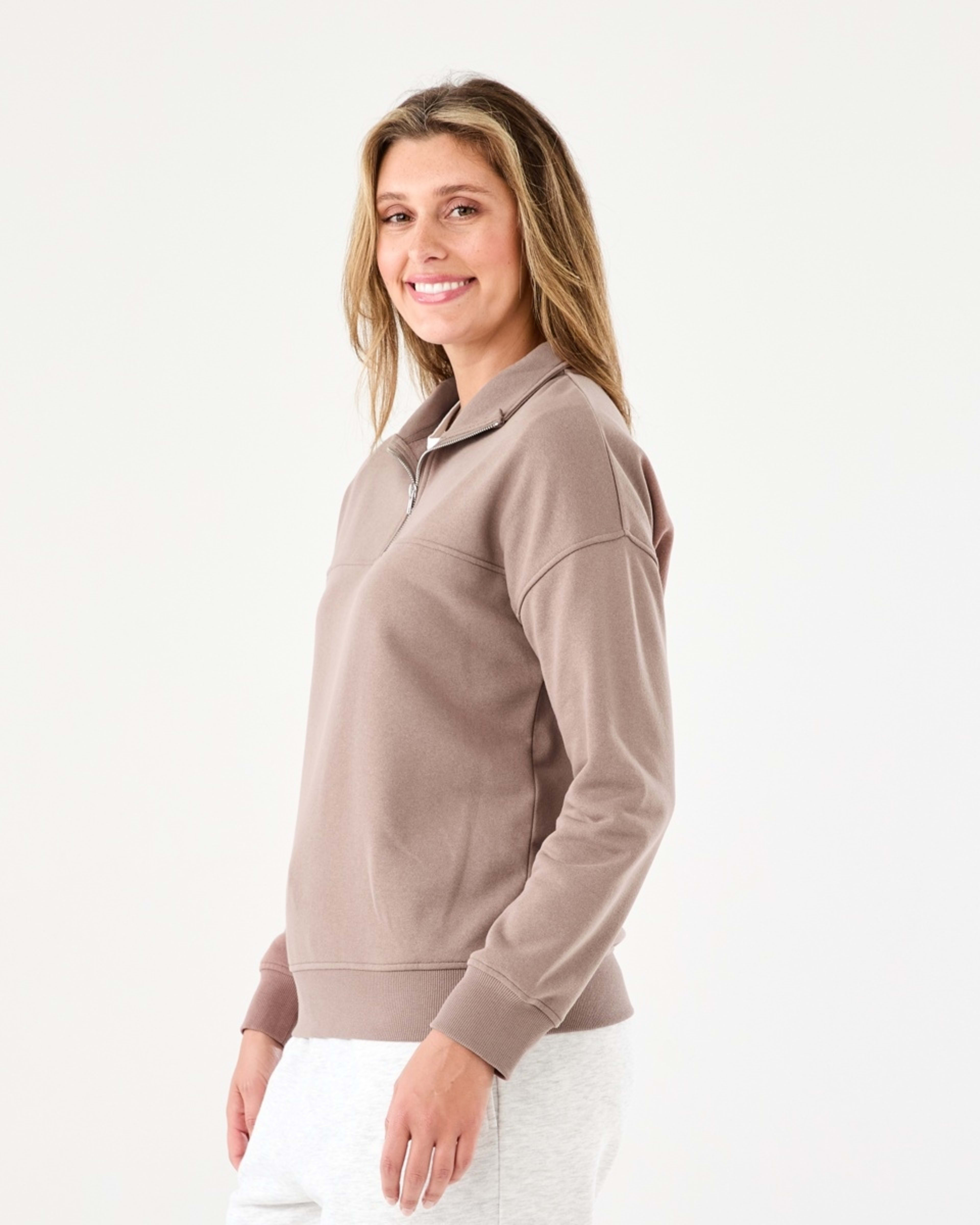 2 Quarter Zip Seam Front Sweatshirt Taupe Brn, 2 of 6