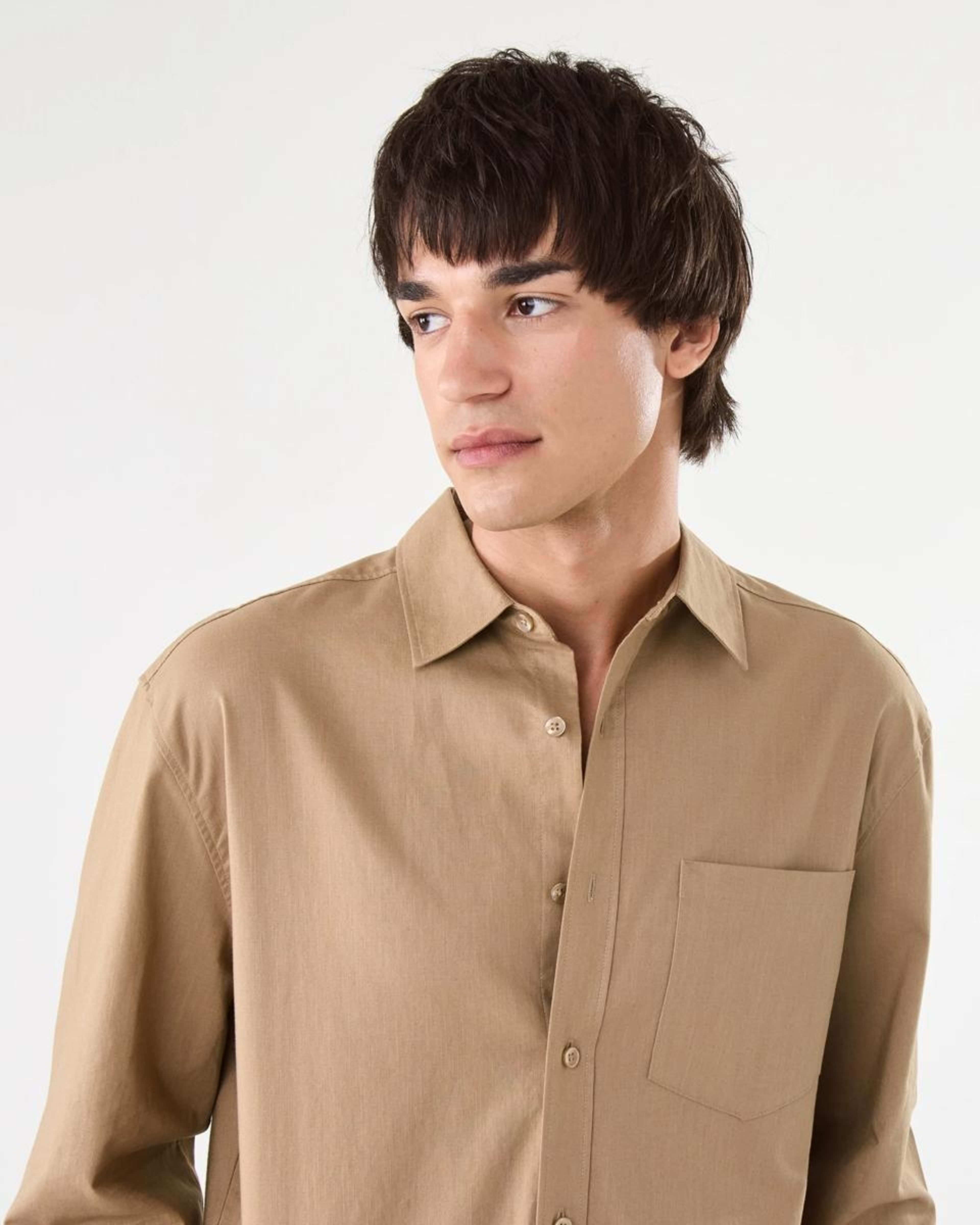 5 Long Sleeve Cotton Linen Shirt UNI BEIGE, 5 of 8