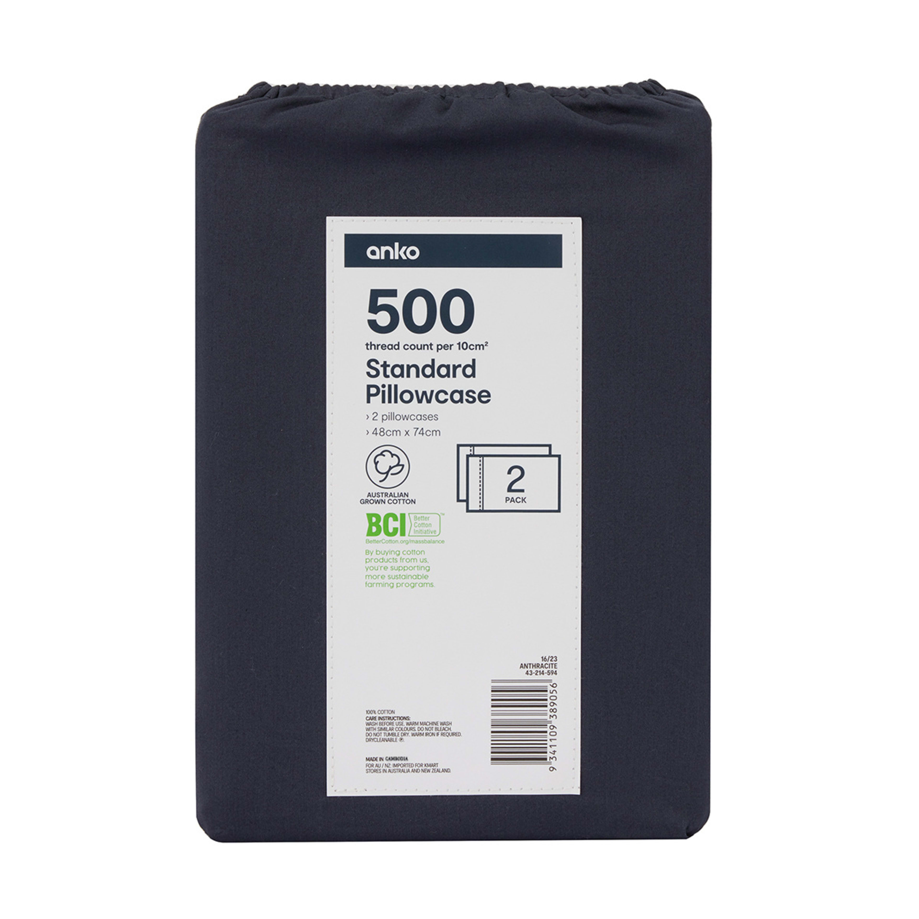 5 2 Pack 500 Thread Count Australian Grown Cotton Standard Pillowcases - Anthracite, 5 of 5