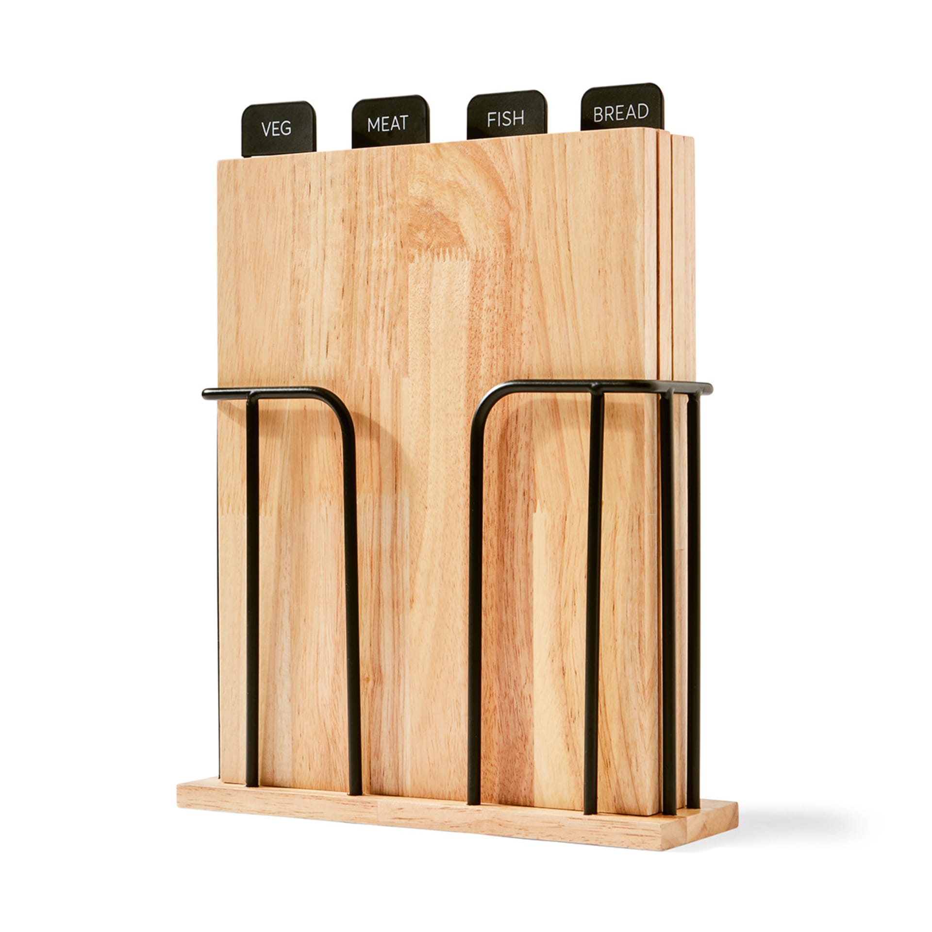 Set of 4 Wood Cutting Boards with Stand Kmart