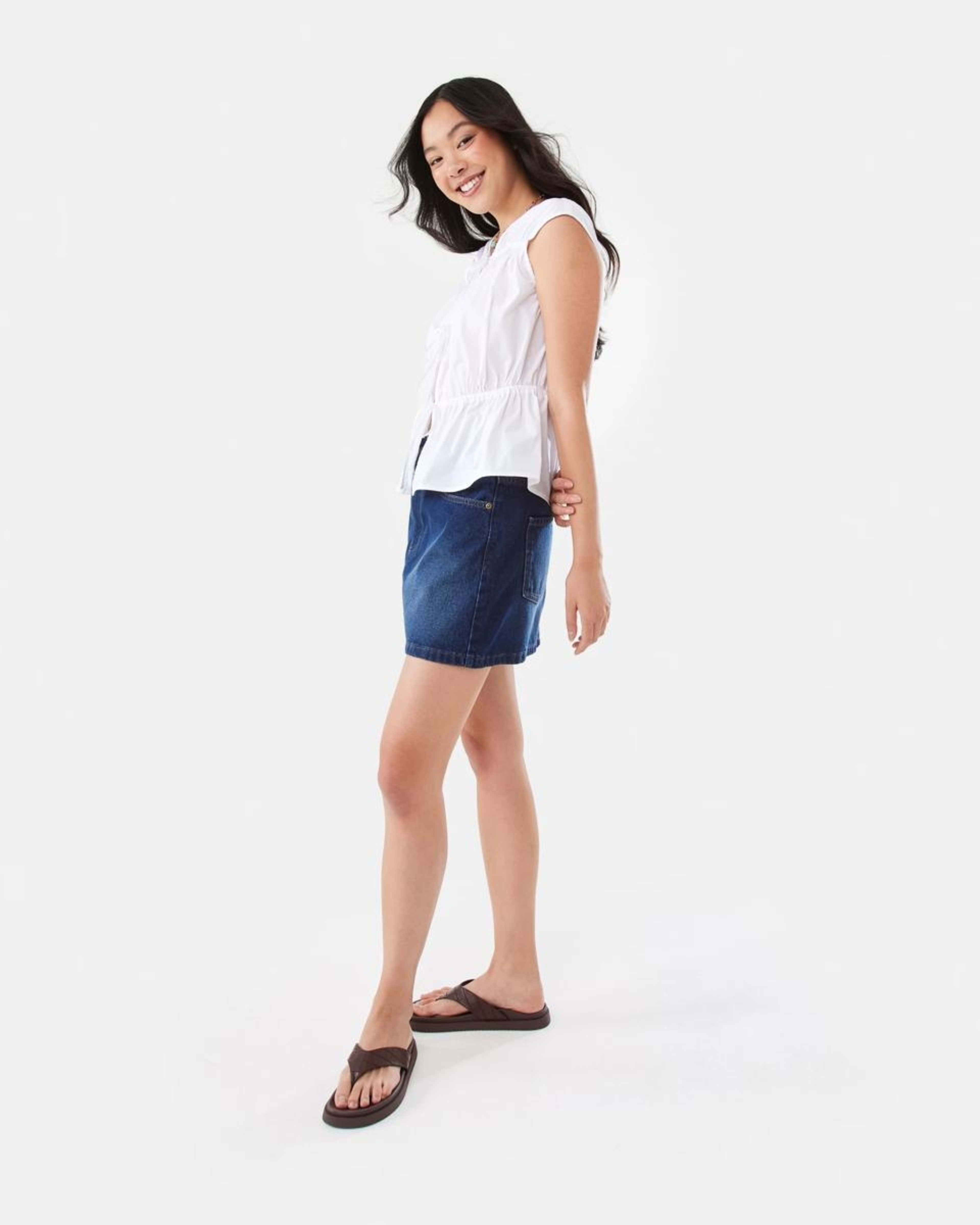 3 Sleeveless Poplin Gathered Tie Top WHITE, 3 of 9
