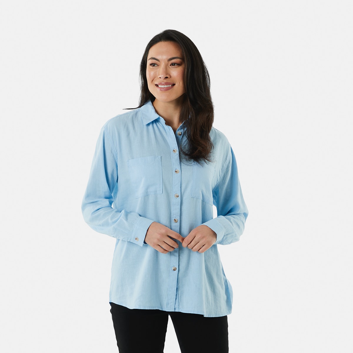 Long Sleeve Linen Blend Shirt Kmart