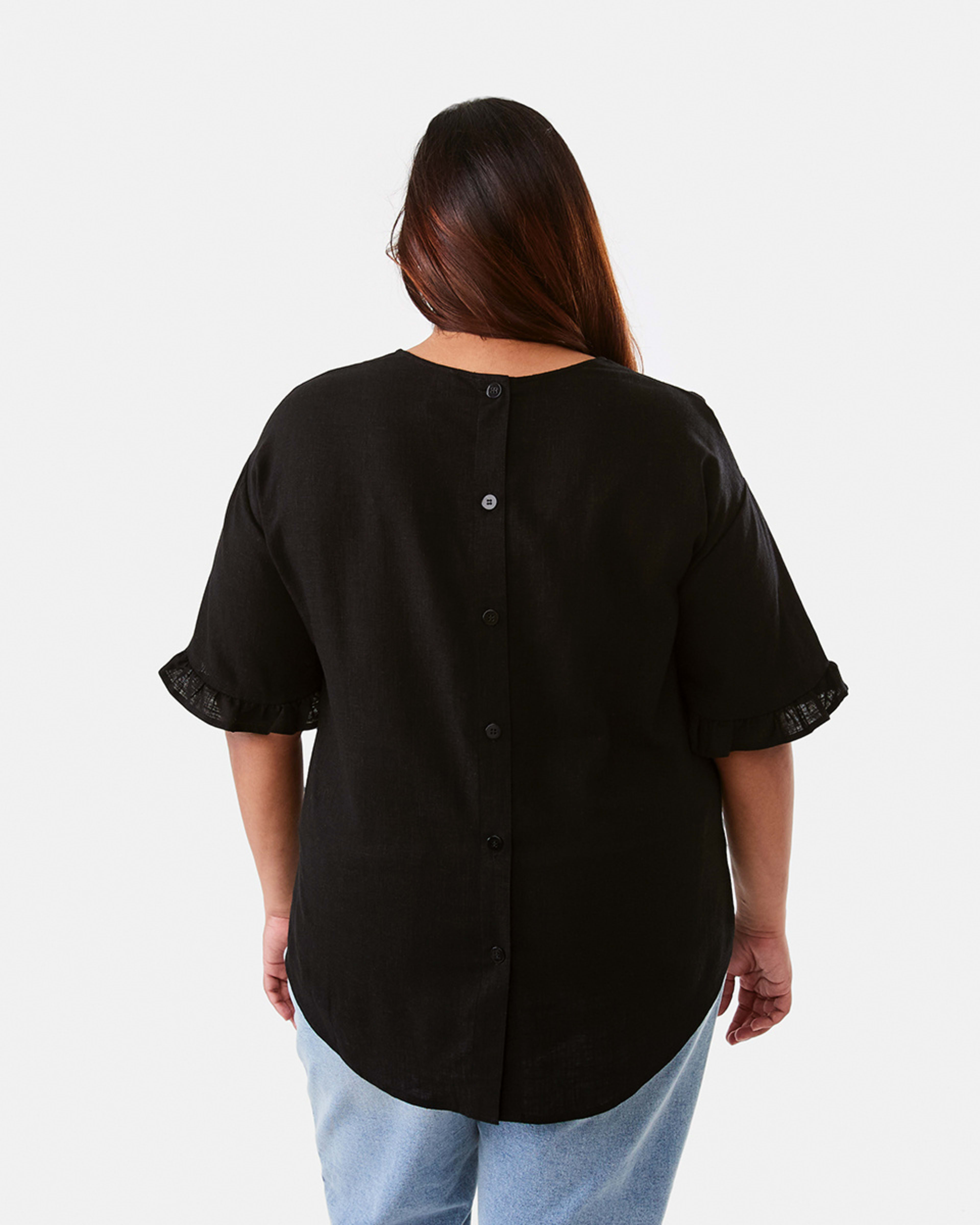 3 Curve Short Sleeve Button Back Top Black, 3 of 7