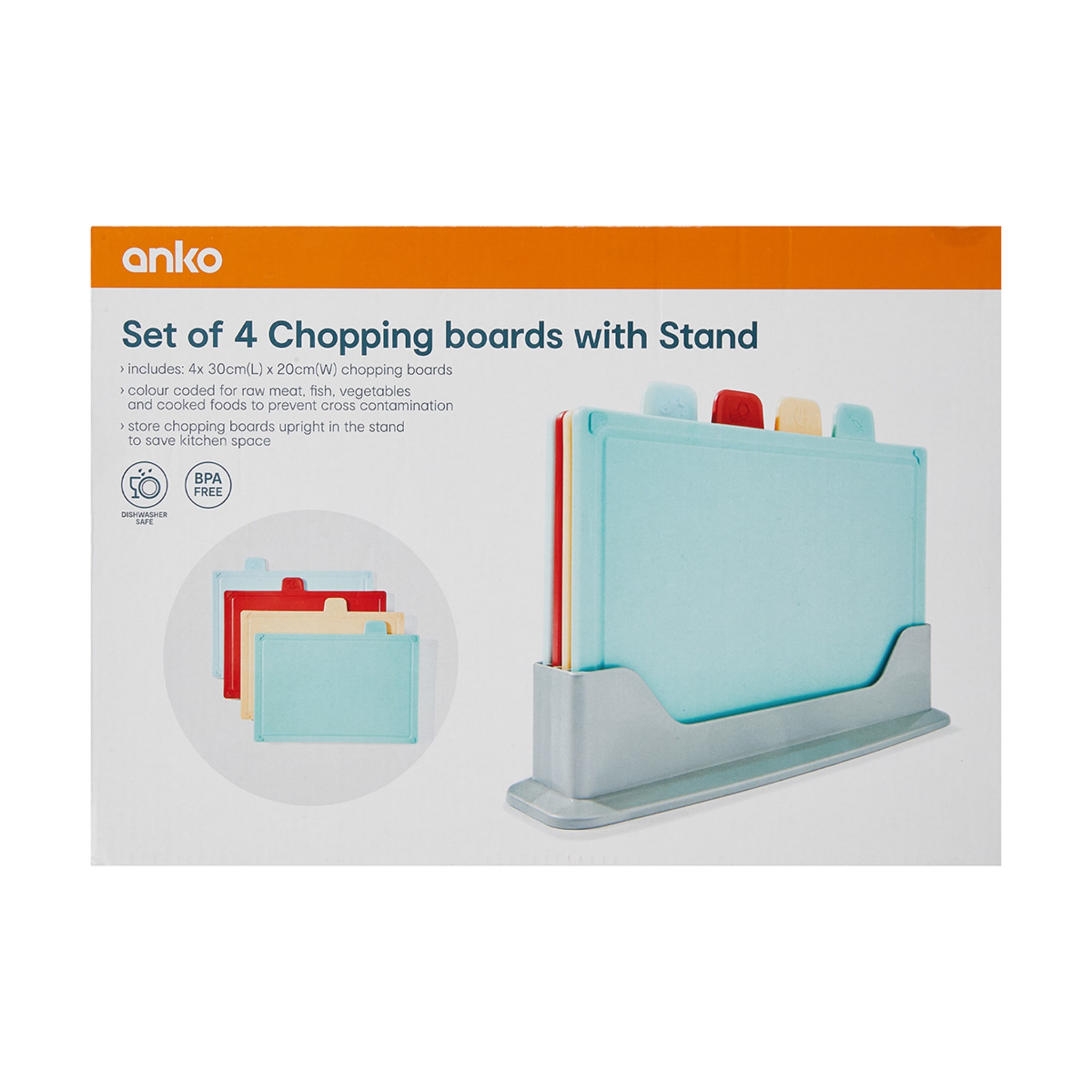 Set of 4 Chopping Boards with Stand Kmart