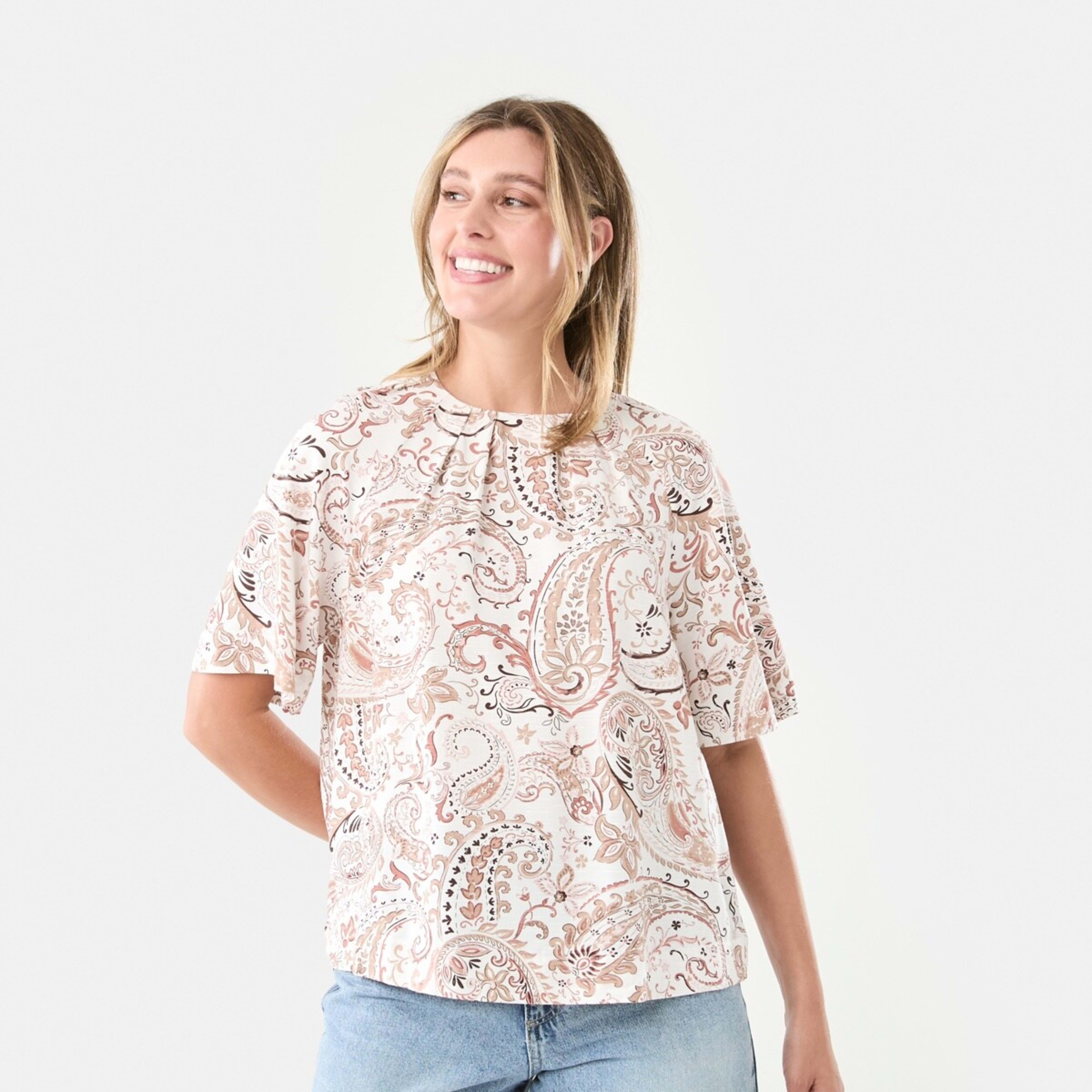 1 Short Sleeve Tuck Top Lrg Paisly, 1 of 5